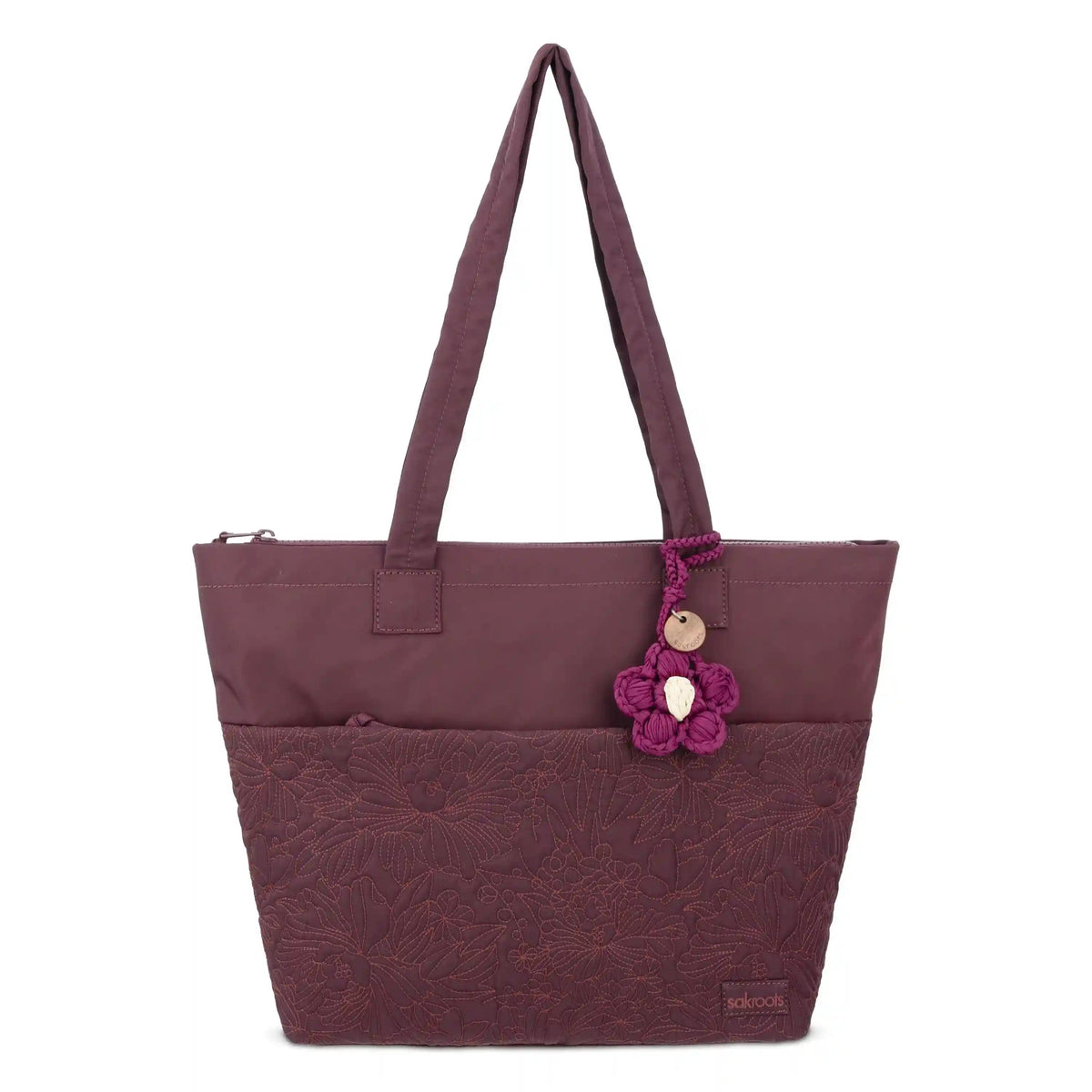 Banyan Shoulder Tote - EcoTwill - Black Cherry Flower Blossom Quilted