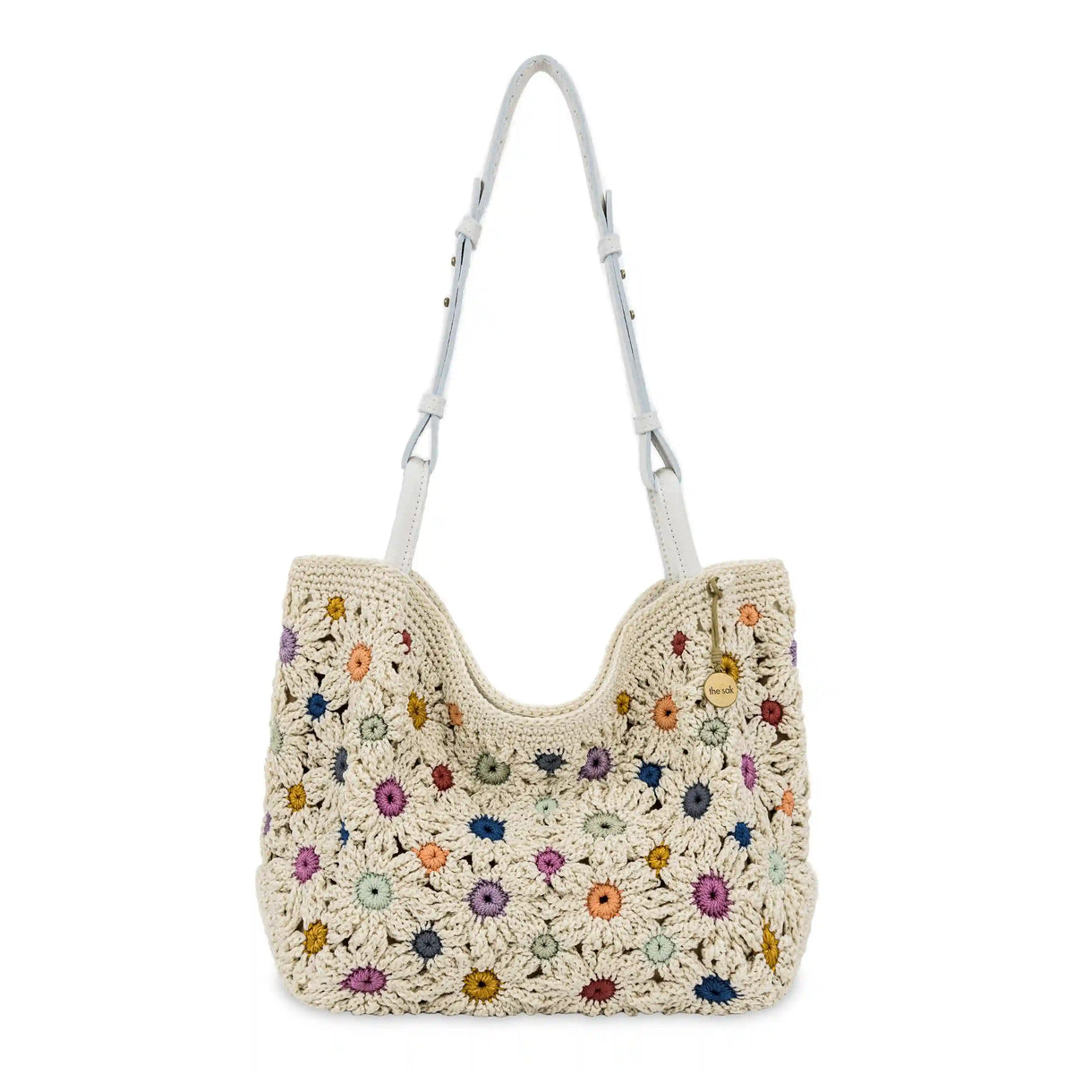 Los Feliz Medium Tote - Hand Crochet - Natural Multi Flowers
