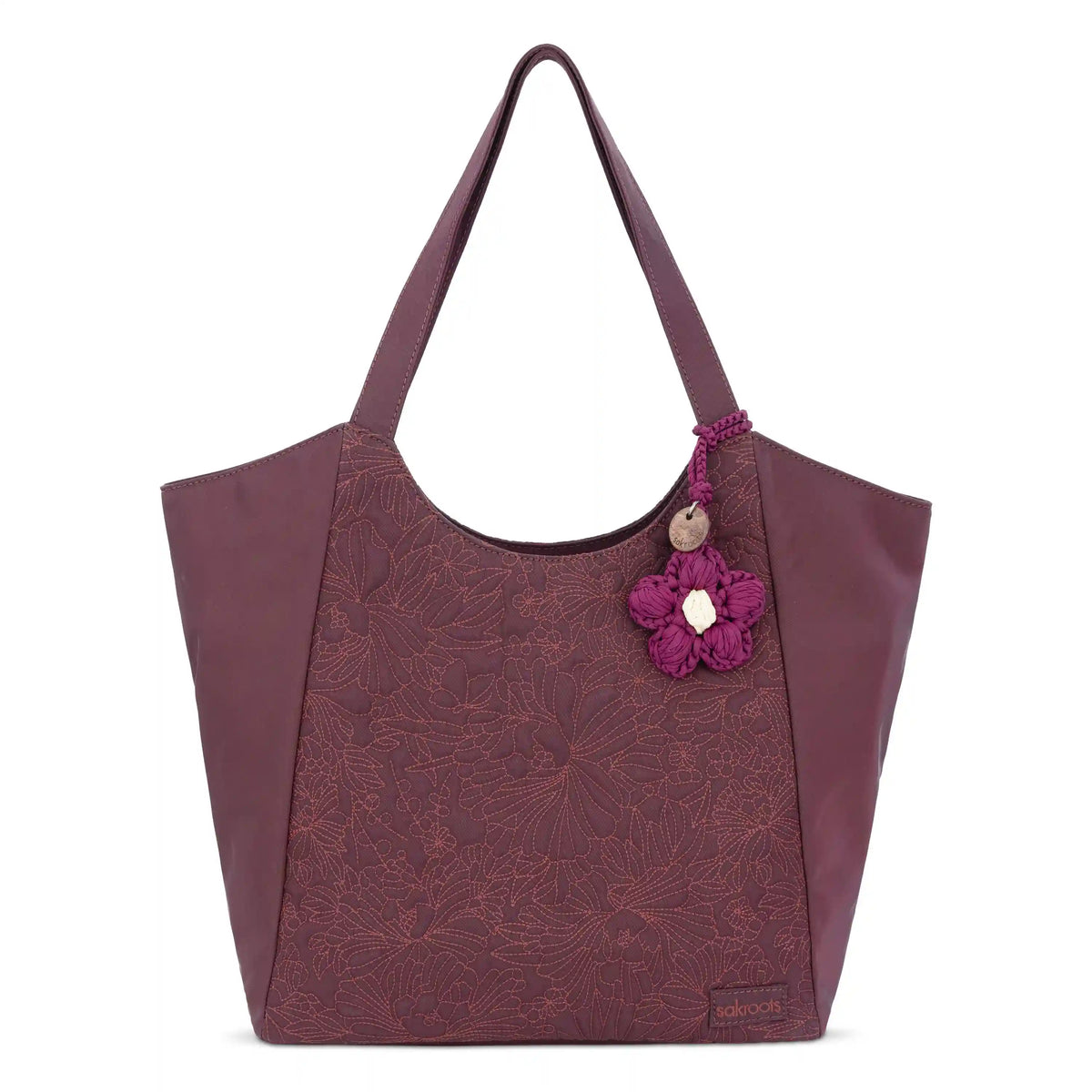 Roma Large Tote - EcoTwill - Black Cherry Flower Blossom Quilted