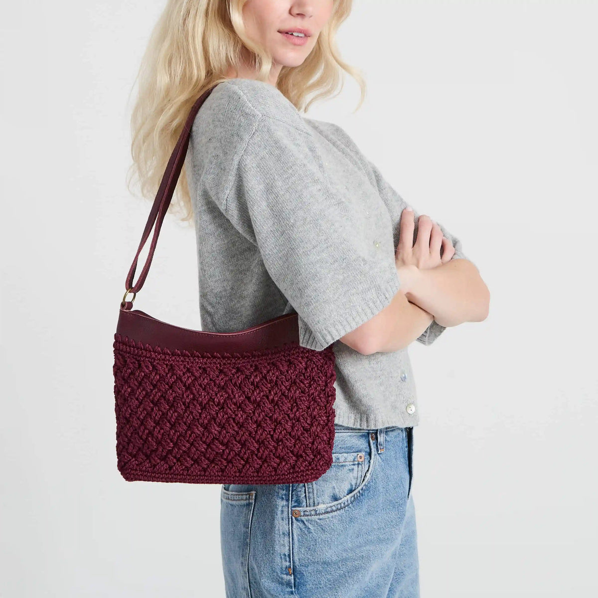 Lumi Crossbody - Hand Crochet - Black Cherry Cozy Weave