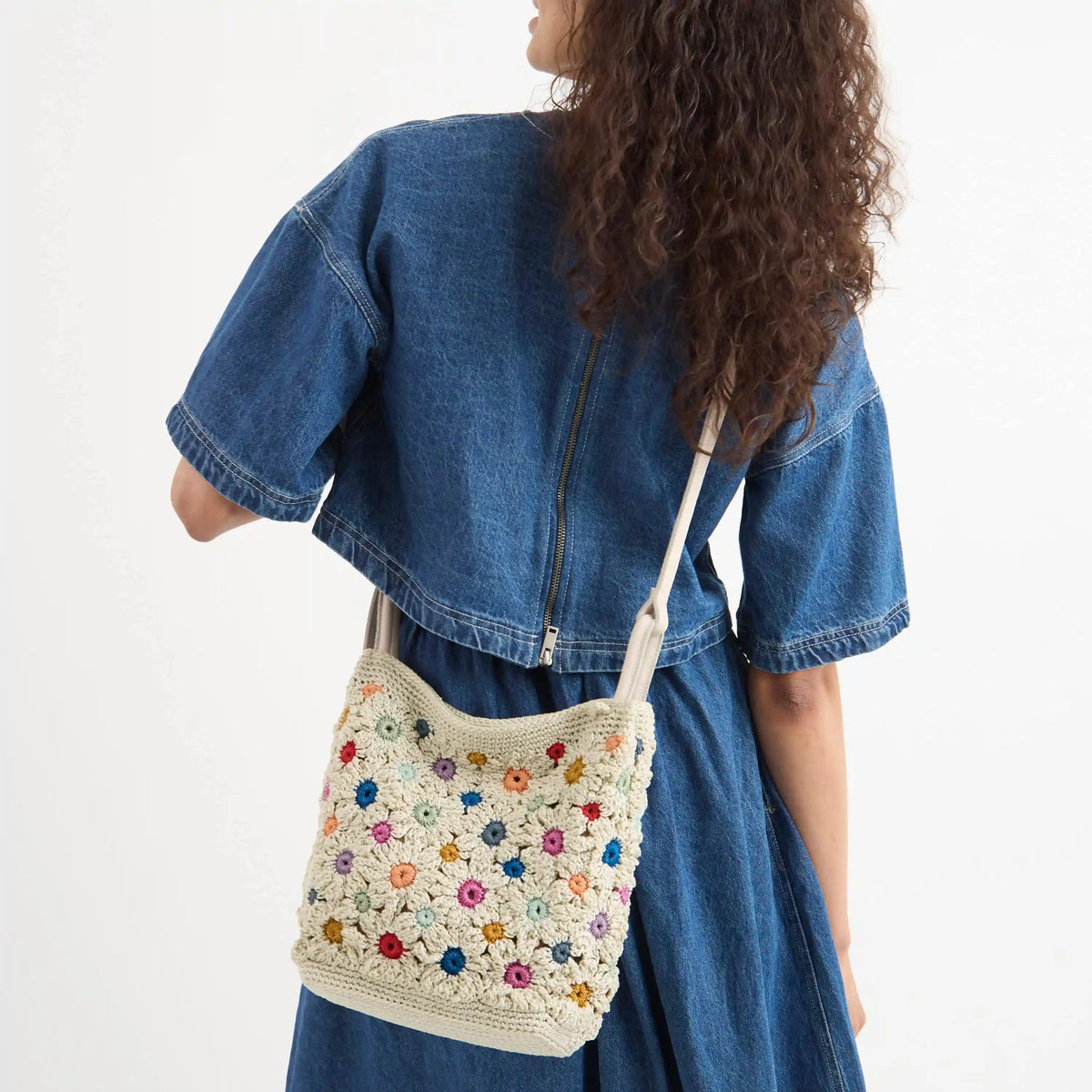 Lucia Crossbody - Hand Crochet - Natural Multi Flowers