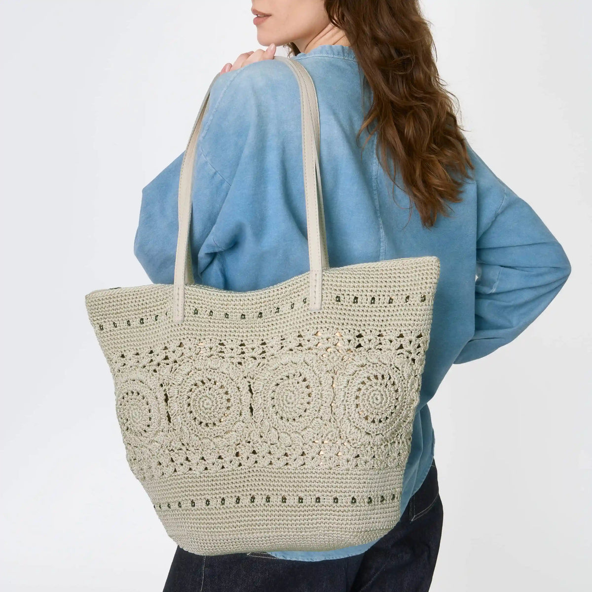 Faye Large Tote - Hand Crochet - Natural Medallion