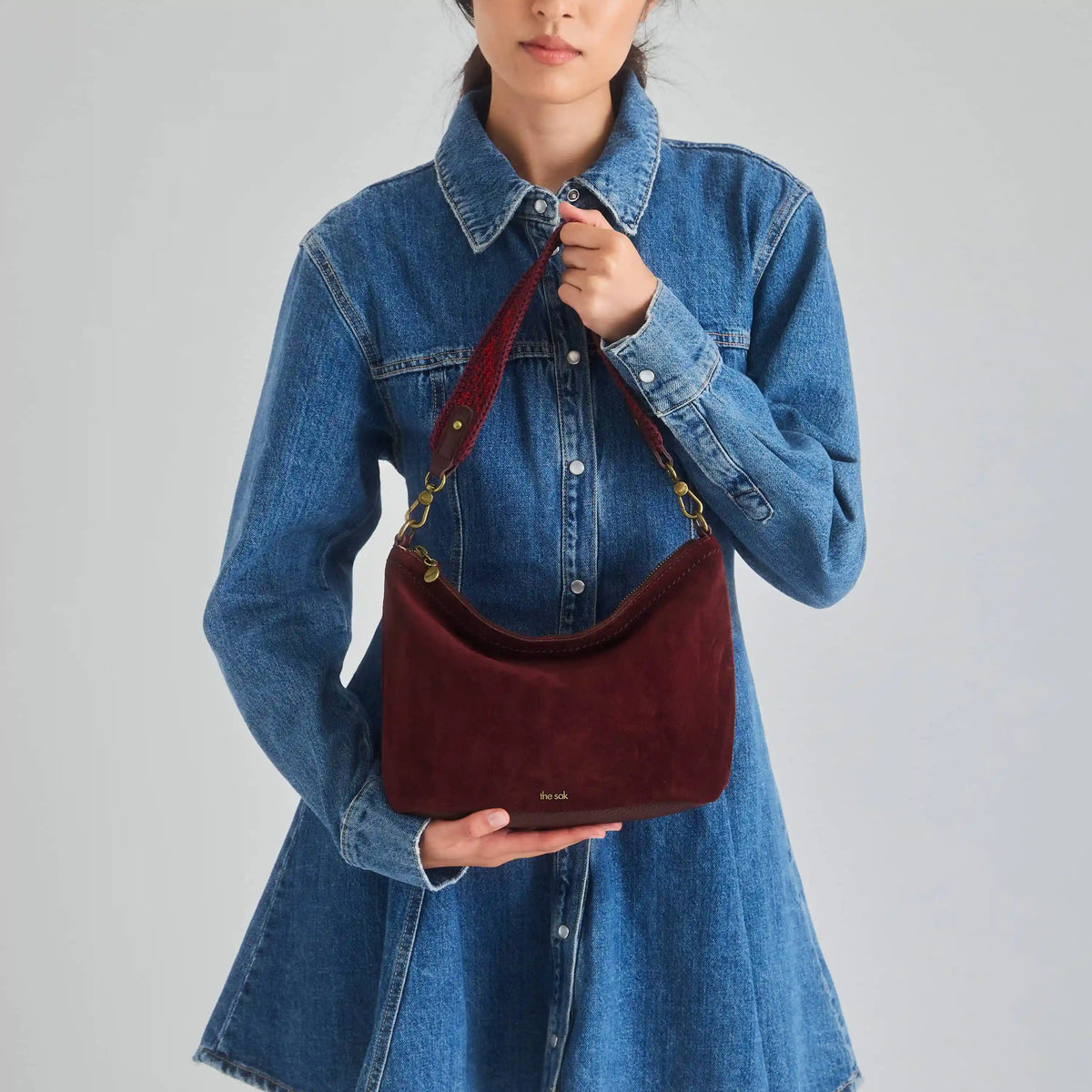 Jasmine Small Hobo - Leather - Black Cherry Suede