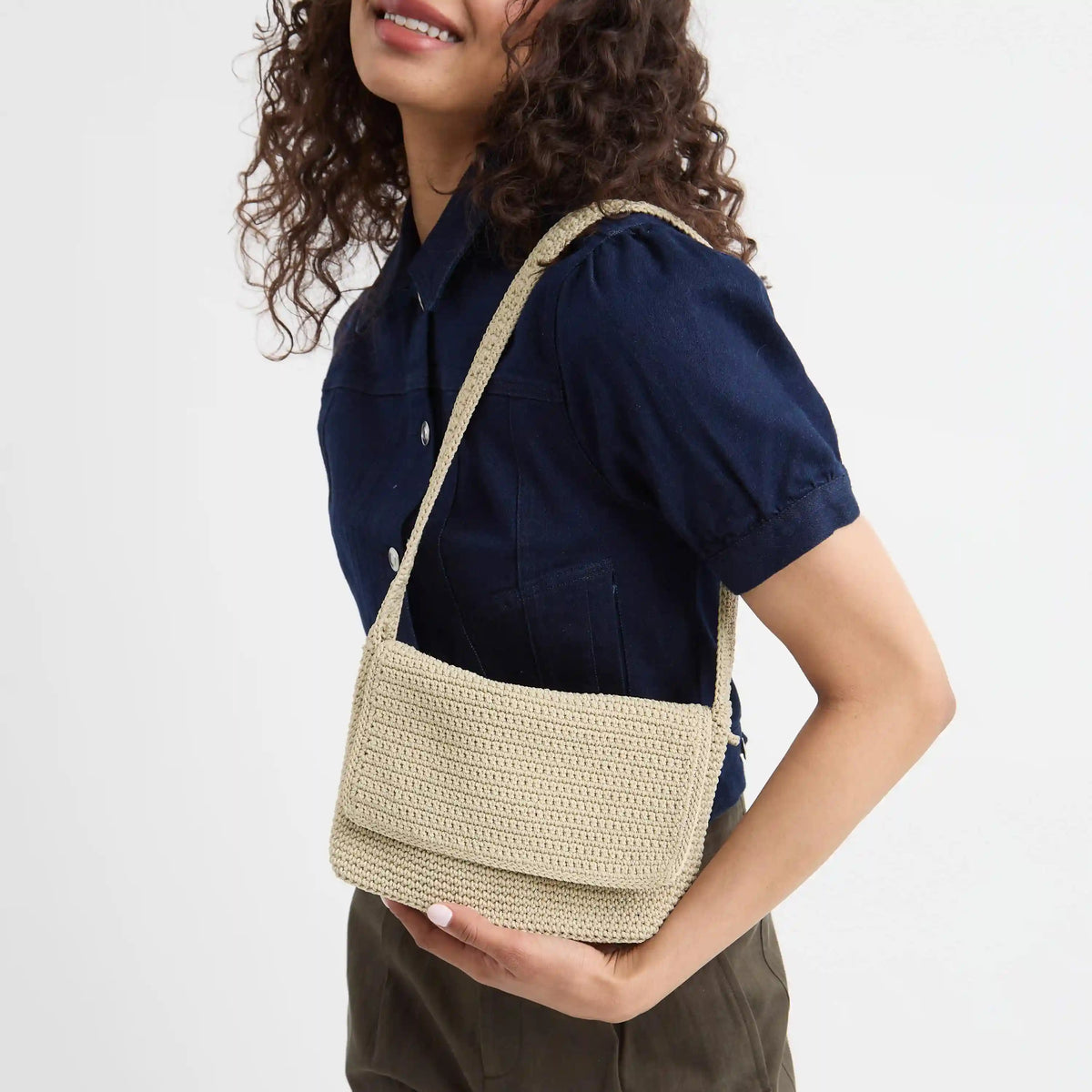 Marlow Flap Shoulder Bag - Hand Crochet - Ecru