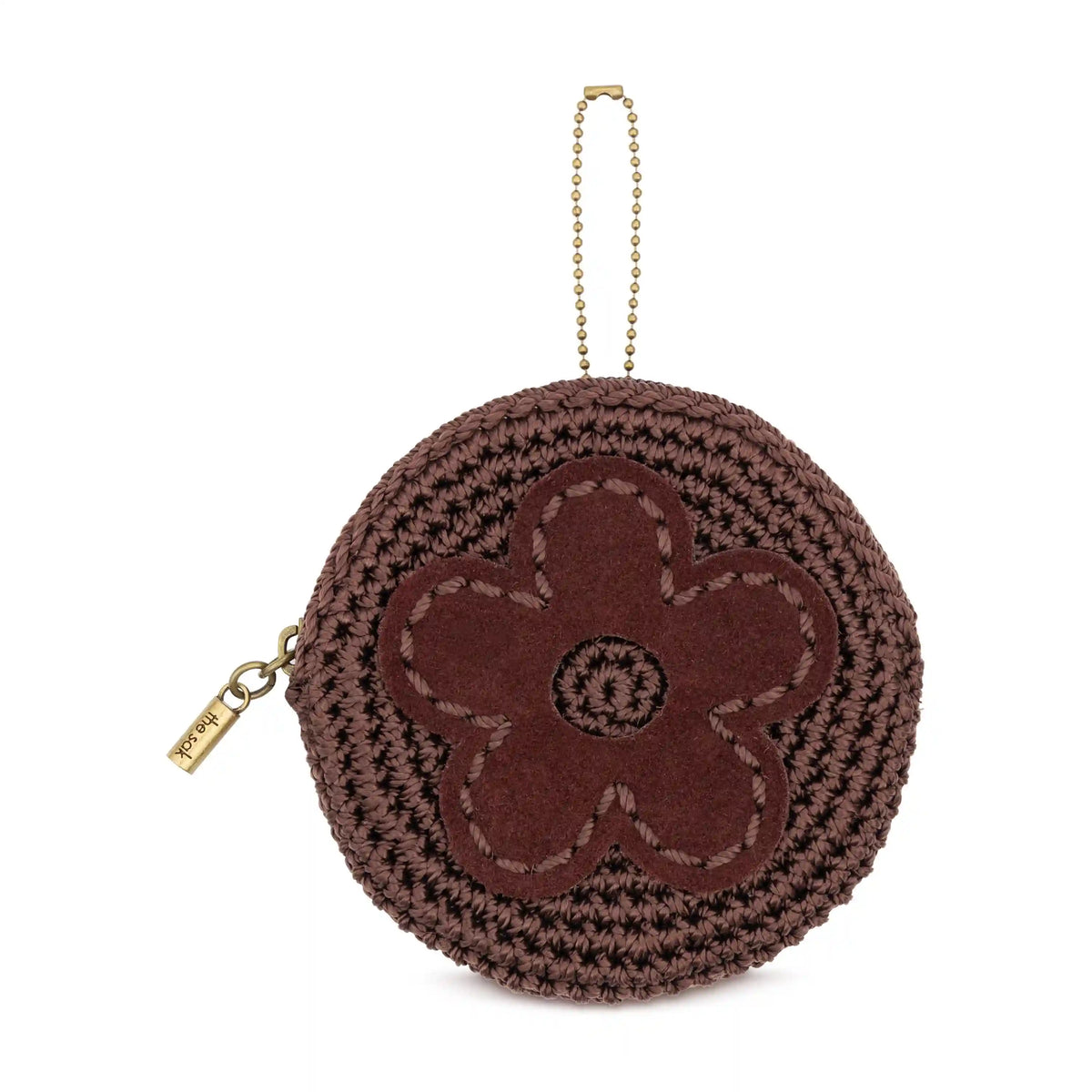 Circle Coin Pouch - Hand Crochet - Brown Mahogany Flower