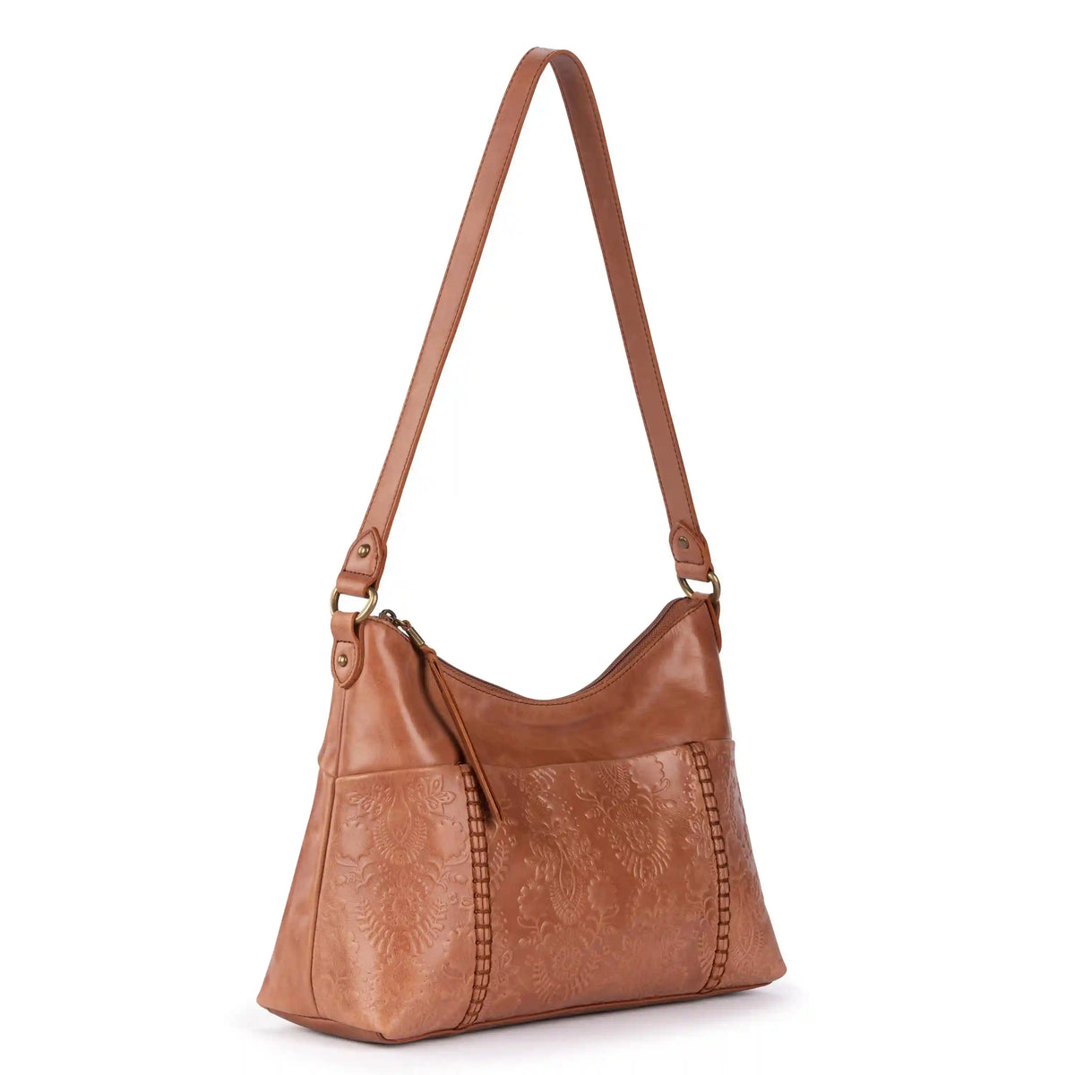 Melrose Shoulder Bag - Leather - Tobacco Floral Embossed