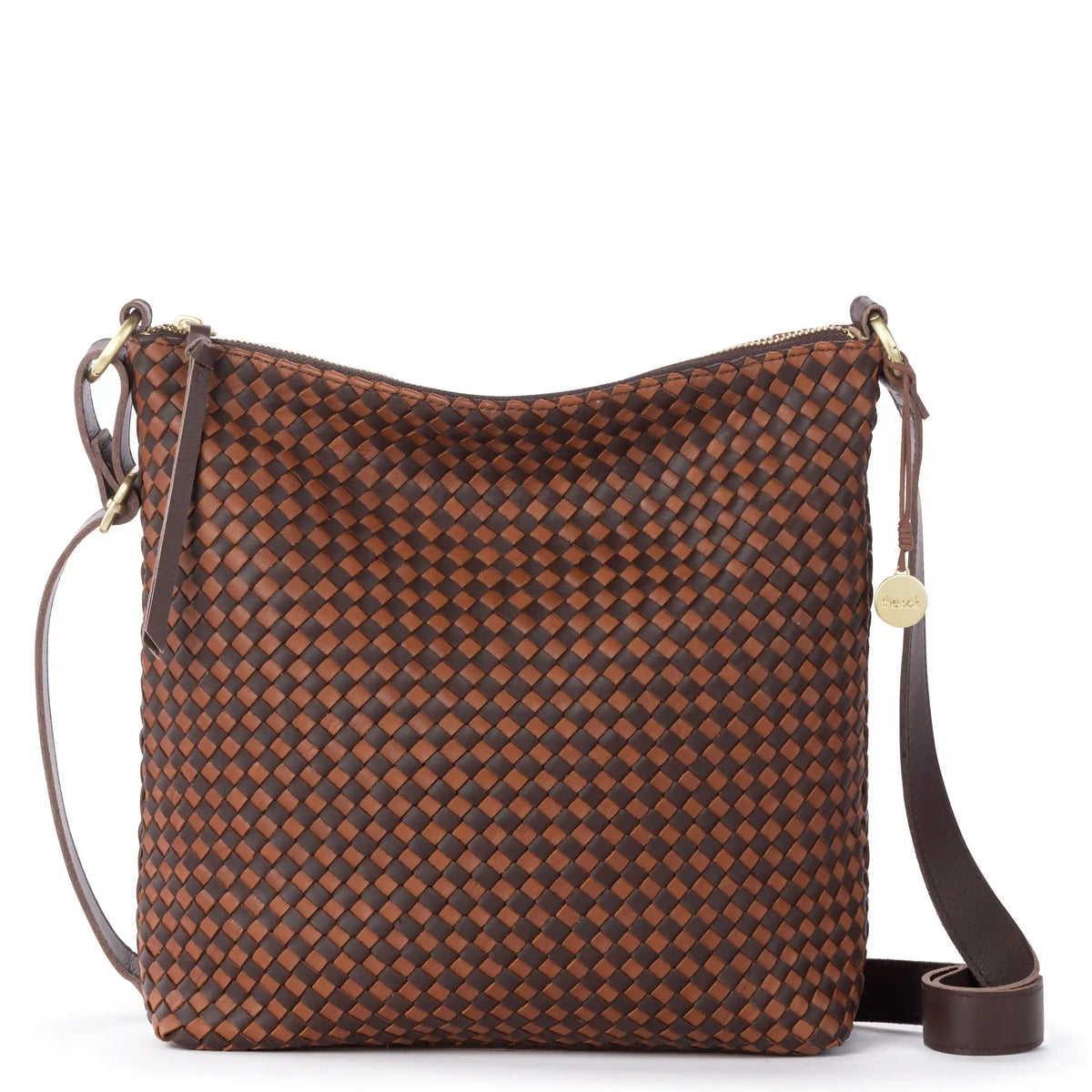 Lucia Crossbody - Leather - Woven Mahogany Cognac