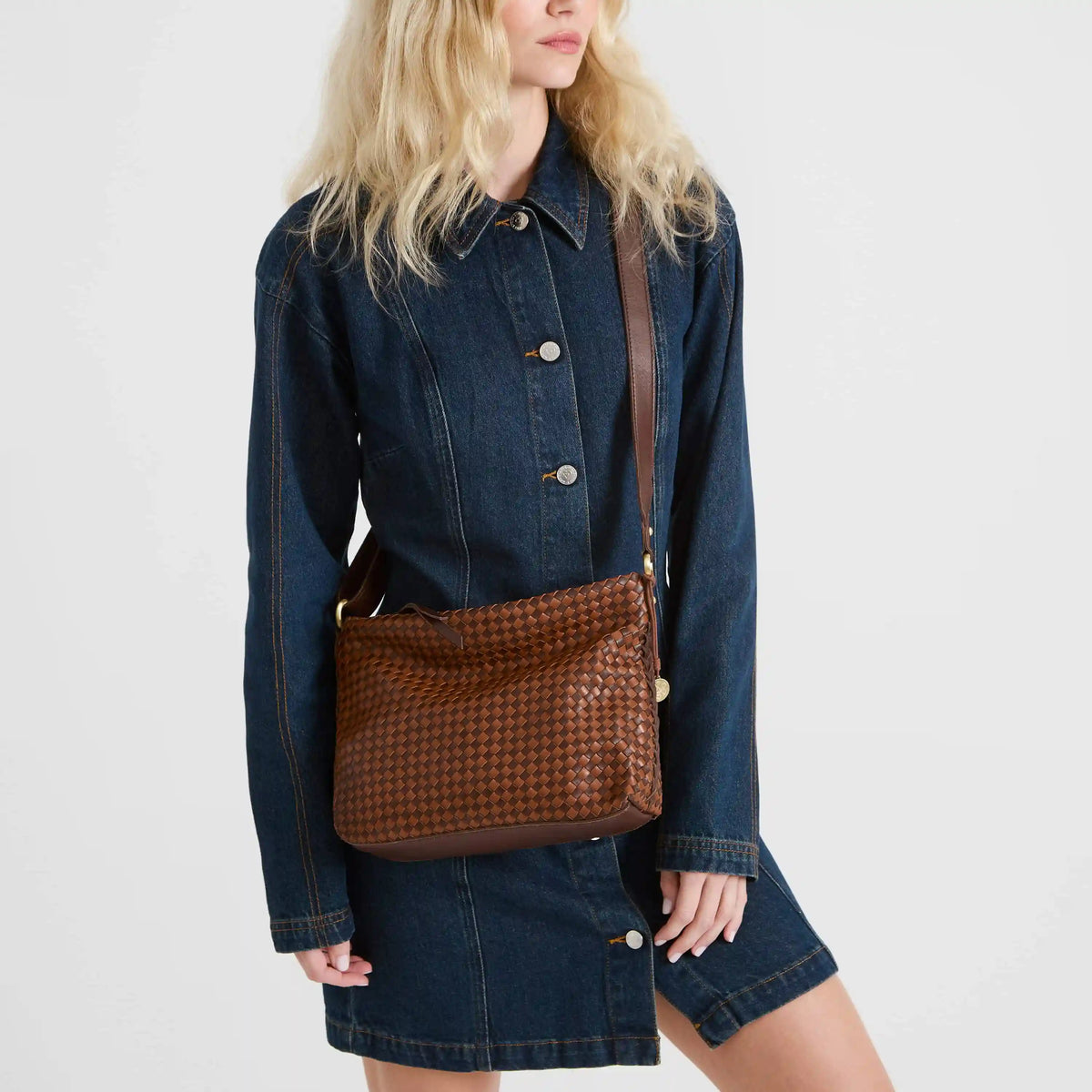 Melrose Crossbody - Leather - Mahogany Cognac Woven