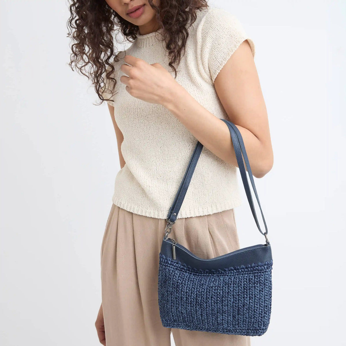 Lumi Crossbody - Hand Crochet - Denim Tonal Straw