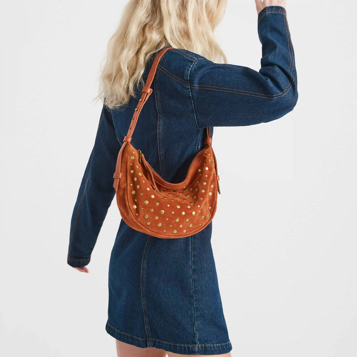 Tess Shoulder Bag - Leather - Persimmon Suede Gold Stud