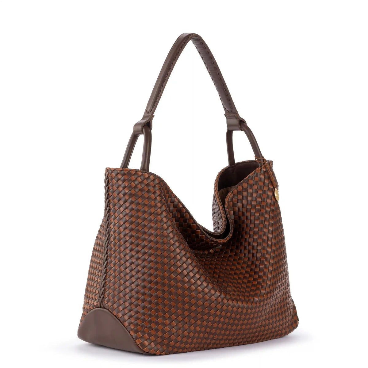 Los Feliz Large Tote - Leather - Woven Mahogany Cognac