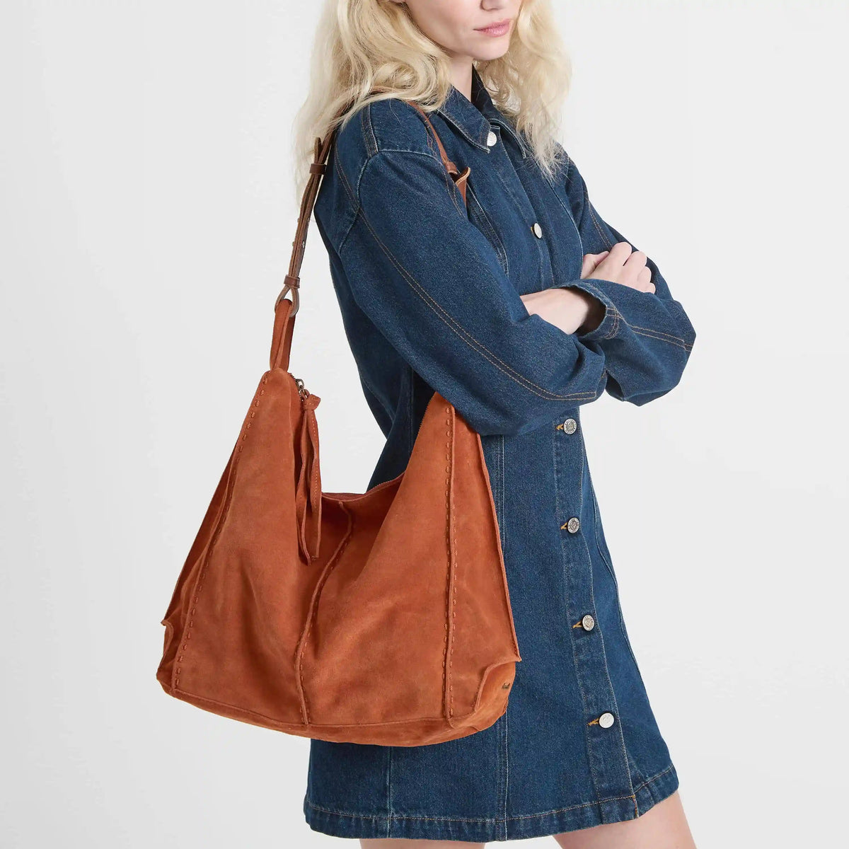Los Feliz Bucket Hobo - Leather - Persimmon Suede