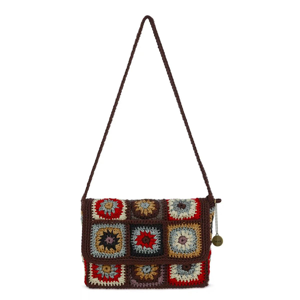 Marlow Flap Shoulder Bag - Hand Crochet - Walnut Patch
