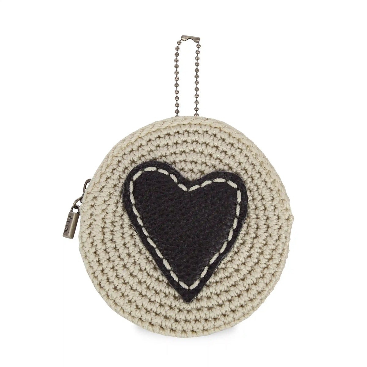 Circle Coin Pouch - Hand Crochet - Natural Black Heart