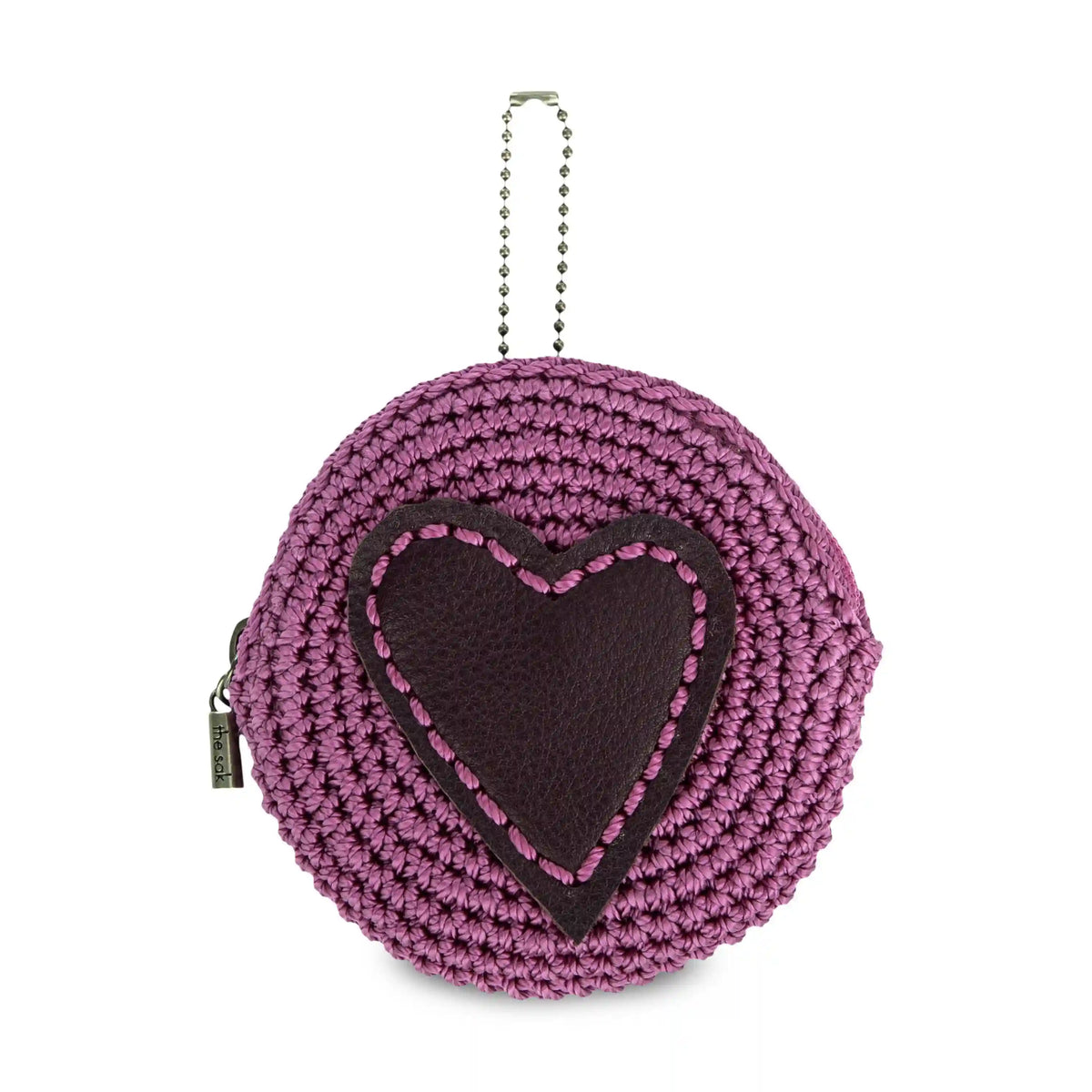 Circle Coin Pouch - Hand Crochet - Radiant Orchid Aubergine Heart
