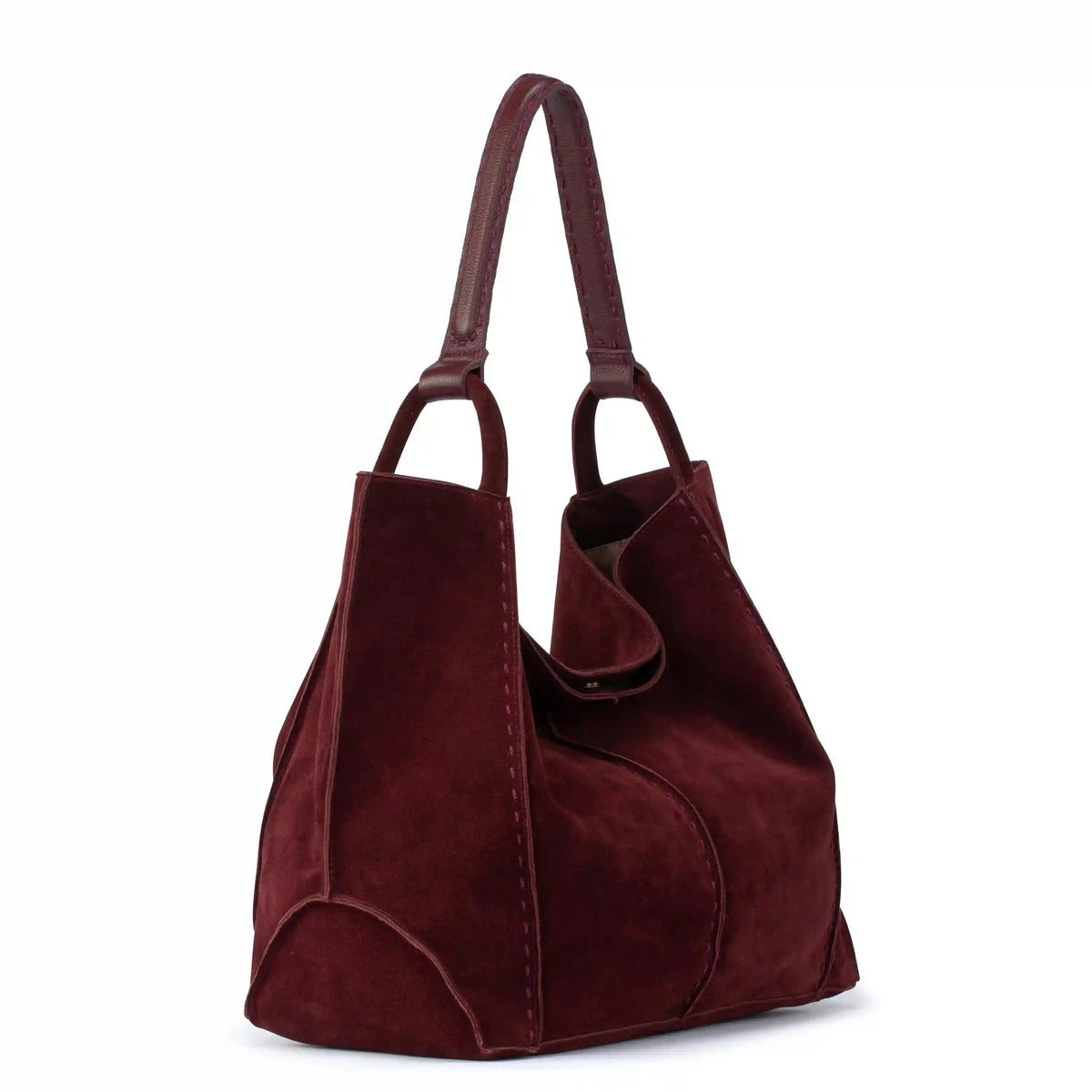 Los Feliz Large Tote - Leather - Black Cherry Suede