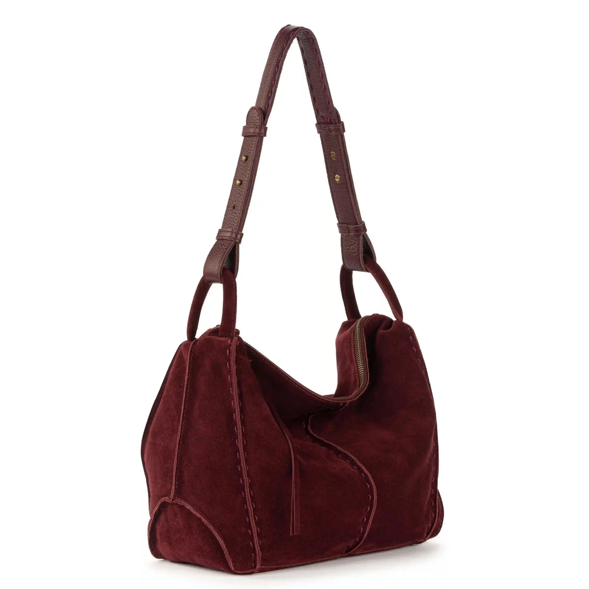 Los Feliz Hobo - Leather - Black Cherry Suede