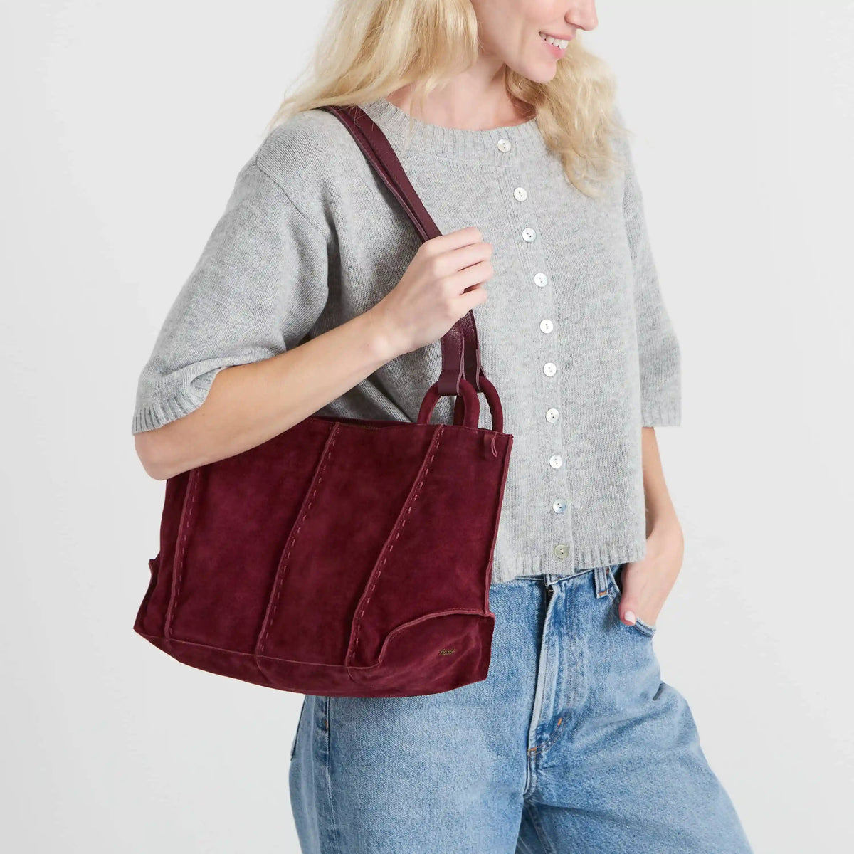 Los Feliz Satchel - Leather - Black Cherry Suede