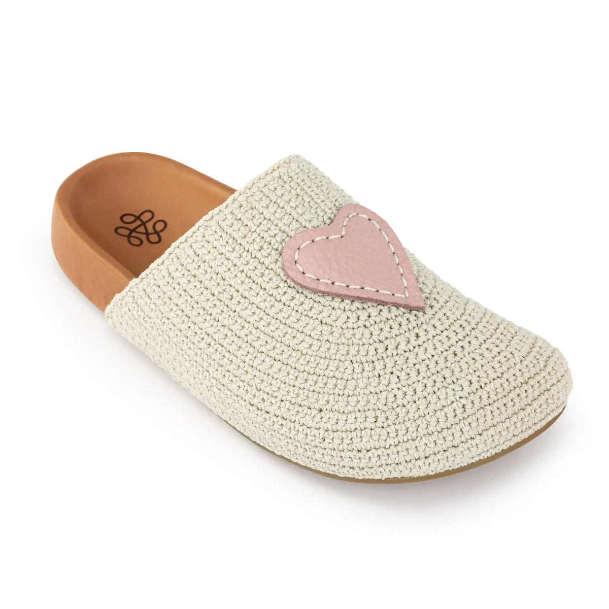 Bolinas Clog - Hand Crochet - Ecru Rosewood Heart