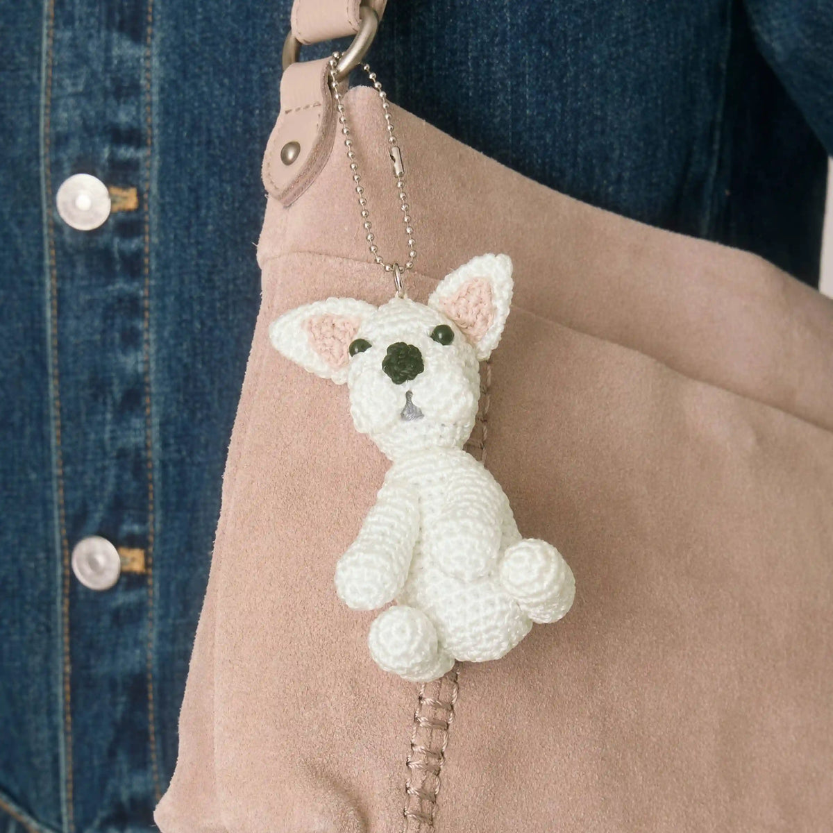 Yarnicharmz Dangle - Hand Crochet - White Frenchie