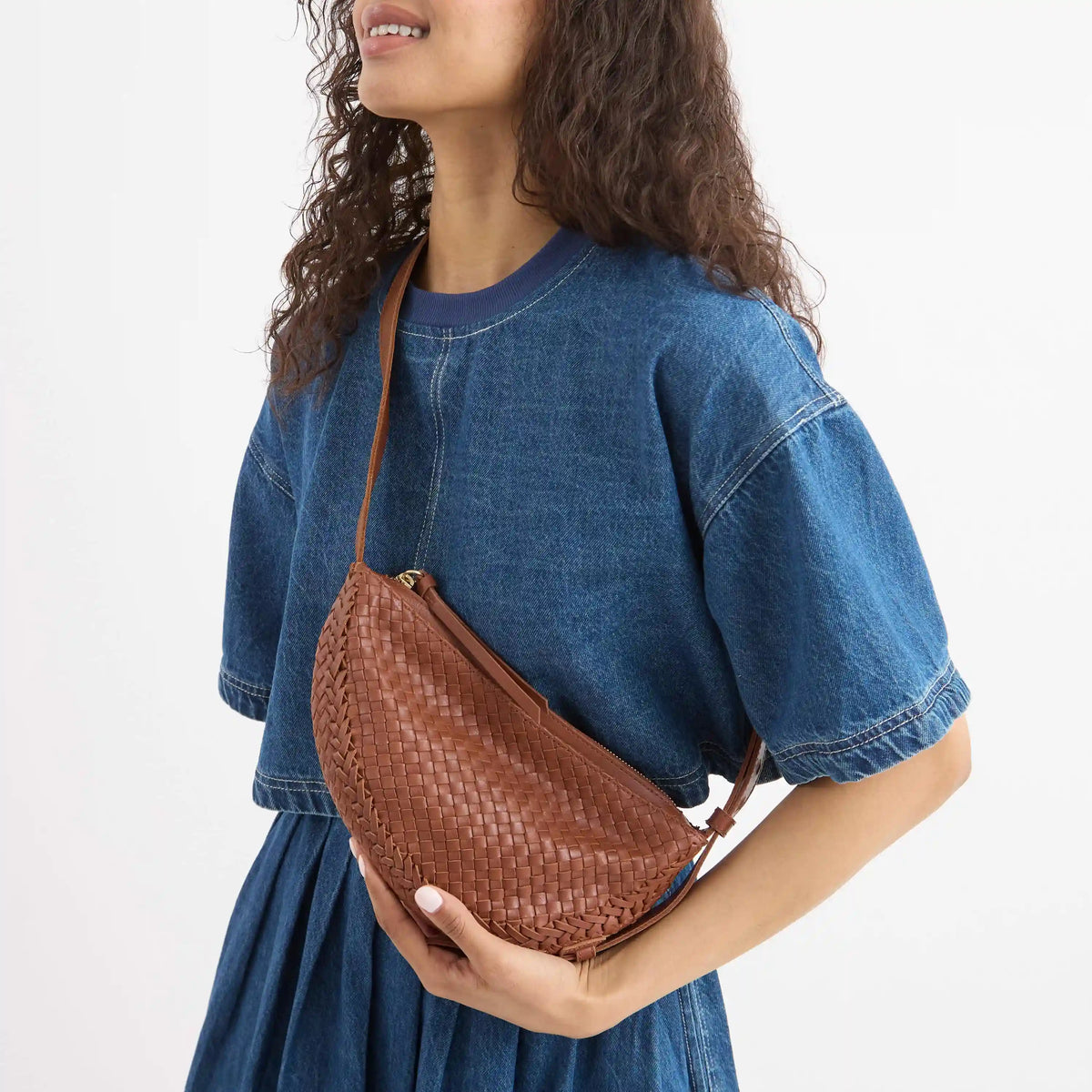 Tess Sling - Leather - Woven Cognac