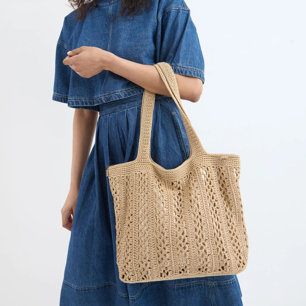 Sola Carryall Tote - Hand Crochet - Bamboo With Gold