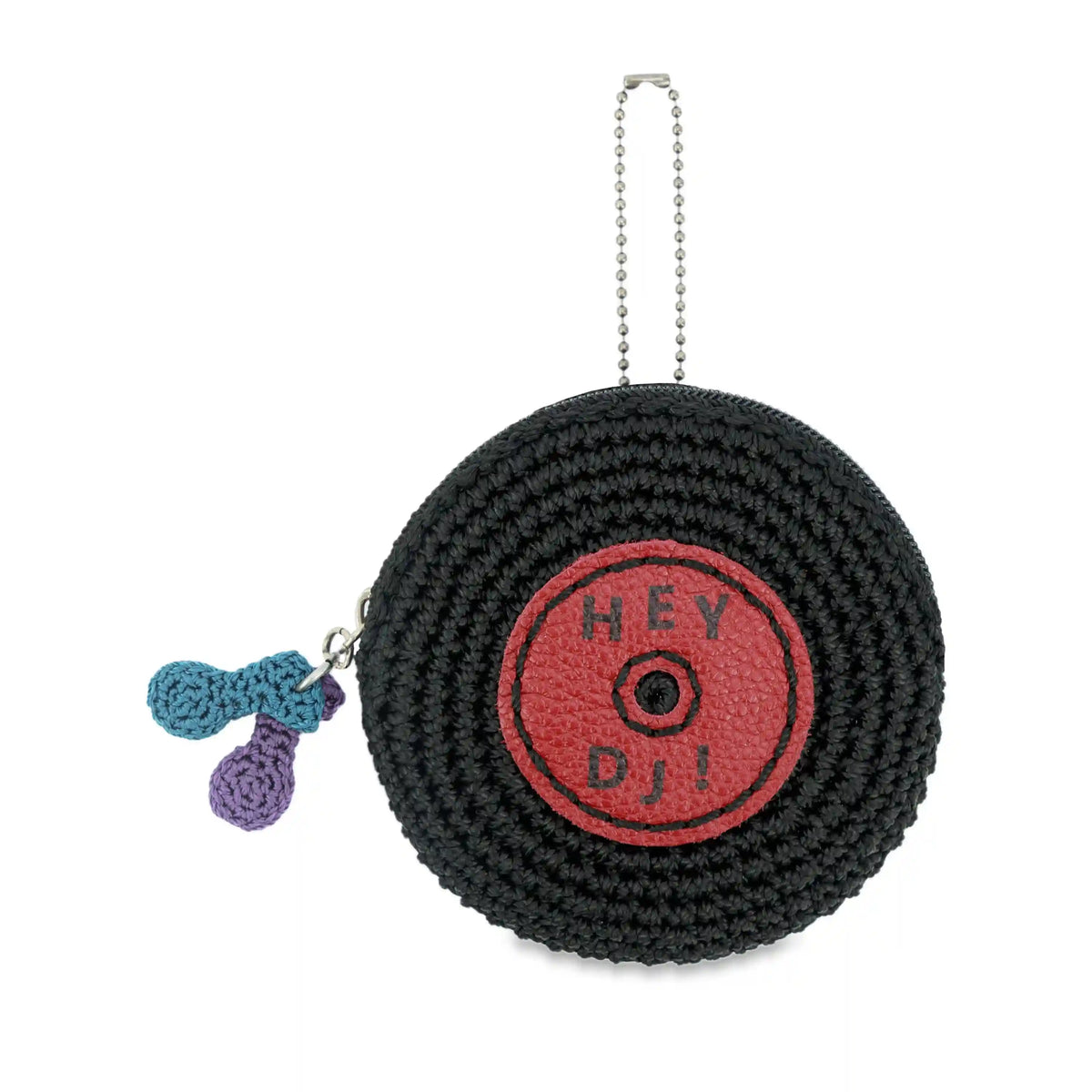 Circle Coin Pouch - Hand Crochet - Black Vinyl