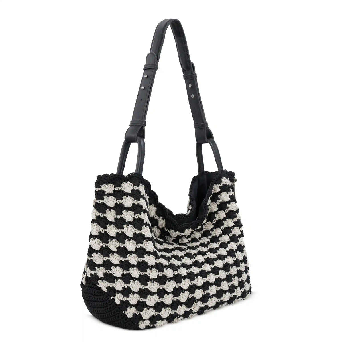 Los Feliz Medium Tote - Hand Crochet - Black Ecru Shell
