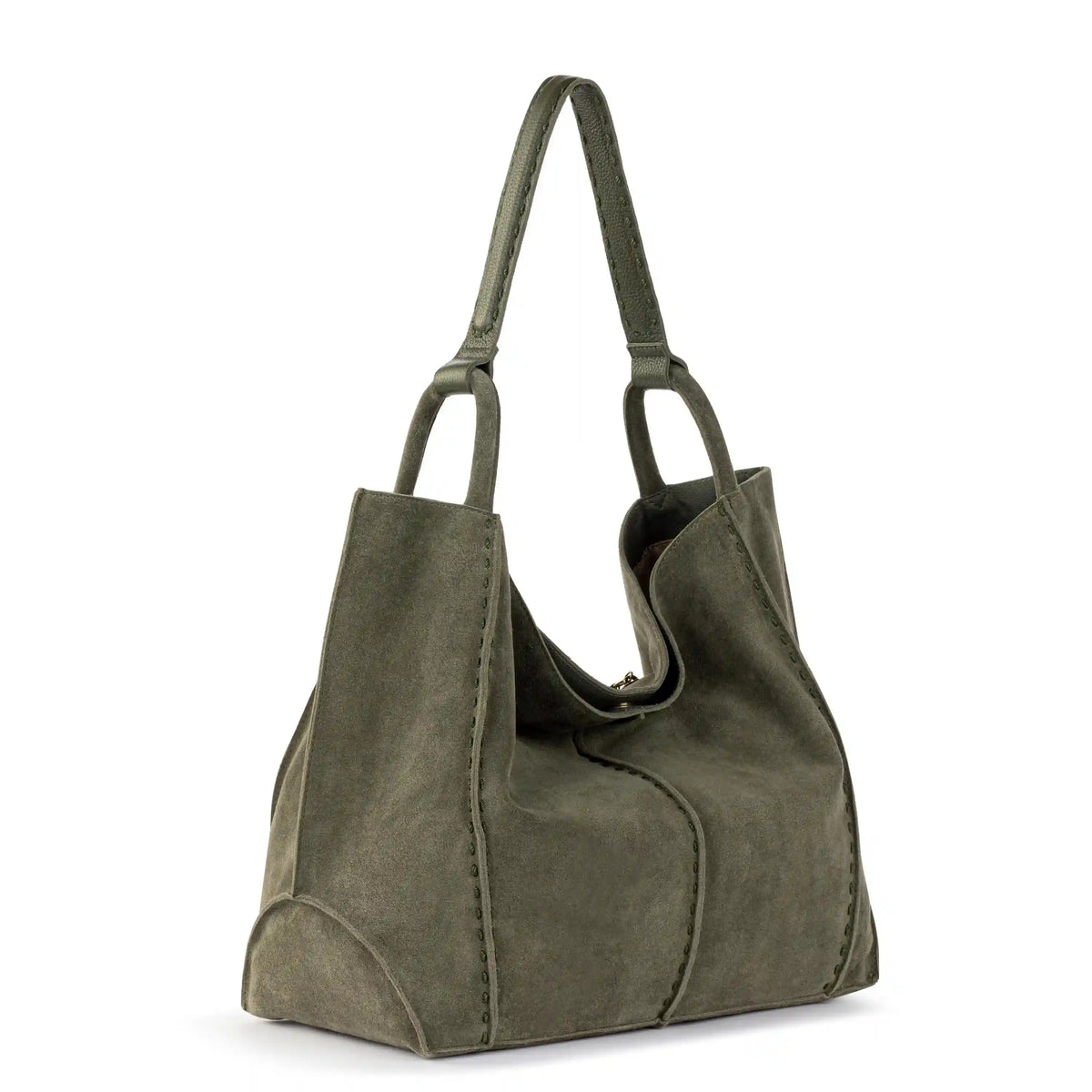 Los Feliz Large Tote - Leather - Moss Suede