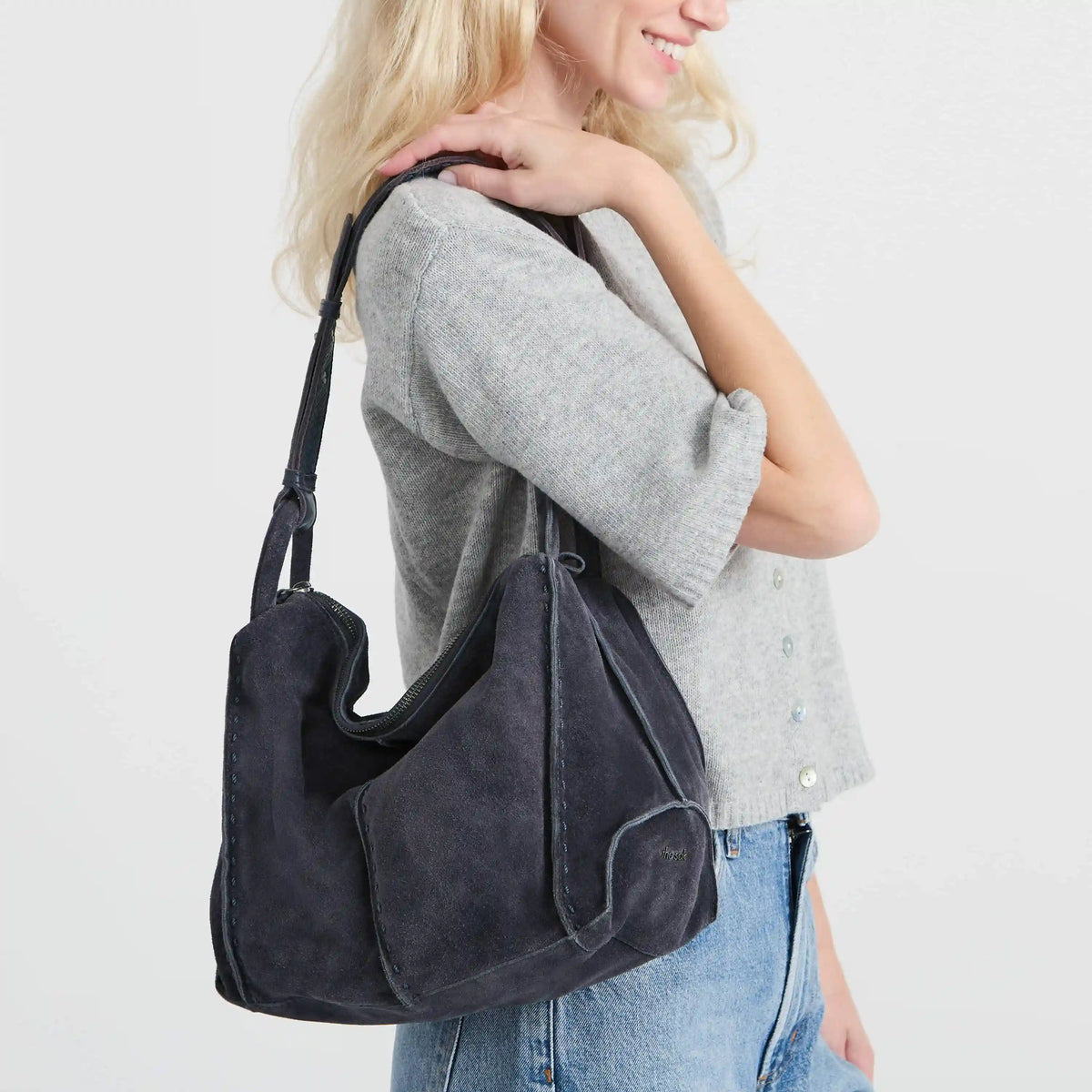 Los Feliz Hobo - Leather - Storm Grey Suede