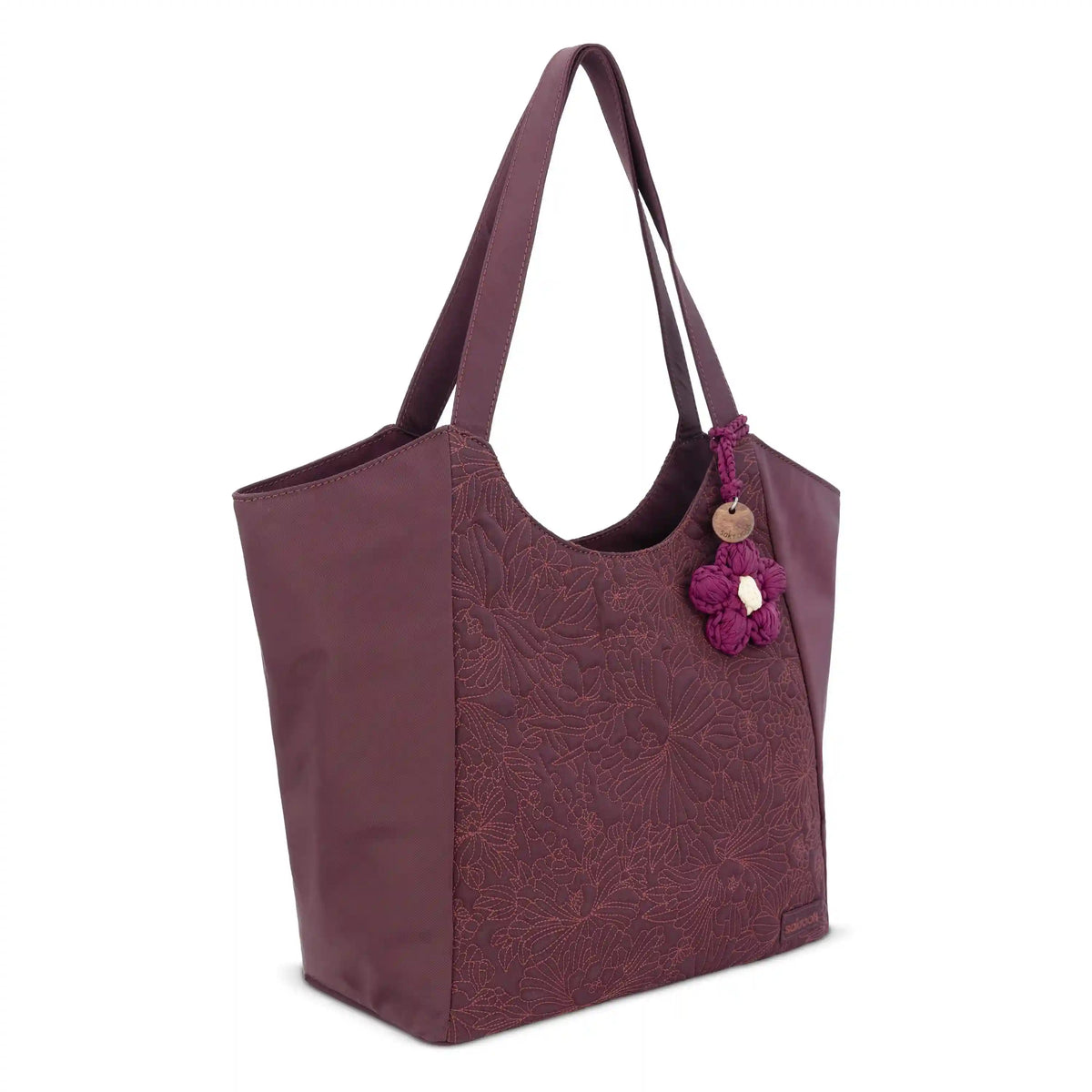 Roma Large Tote - EcoTwill - Black Cherry Flower Blossom Quilted