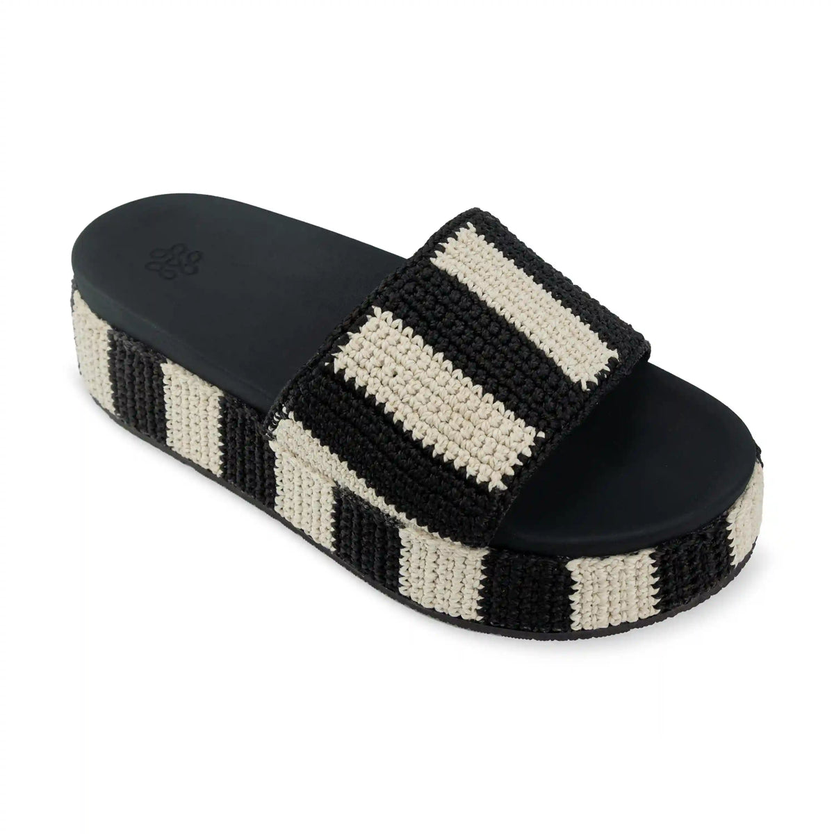 Olivia Platform Sandal - Hand Crochet - Black Stripe