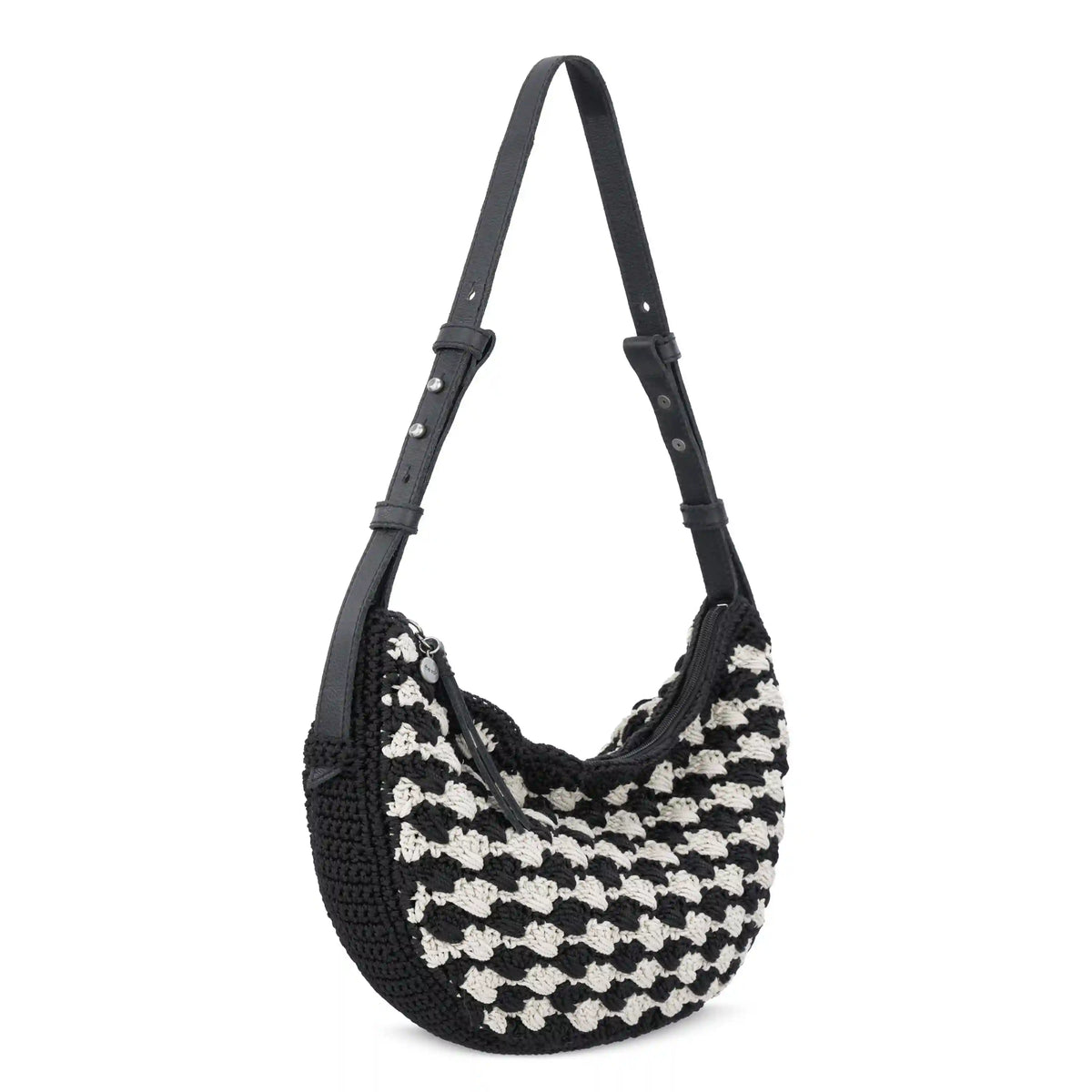Tess Shoulder Bag - Hand Crochet - Black Ecru Shell