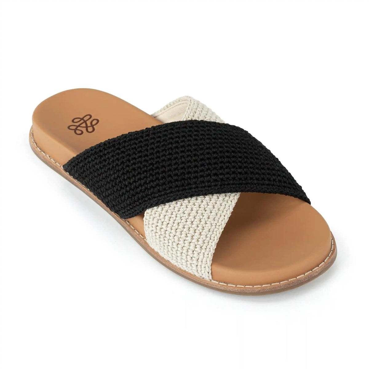 Penelope Sandal - Hand Crochet - Black Ecru Block