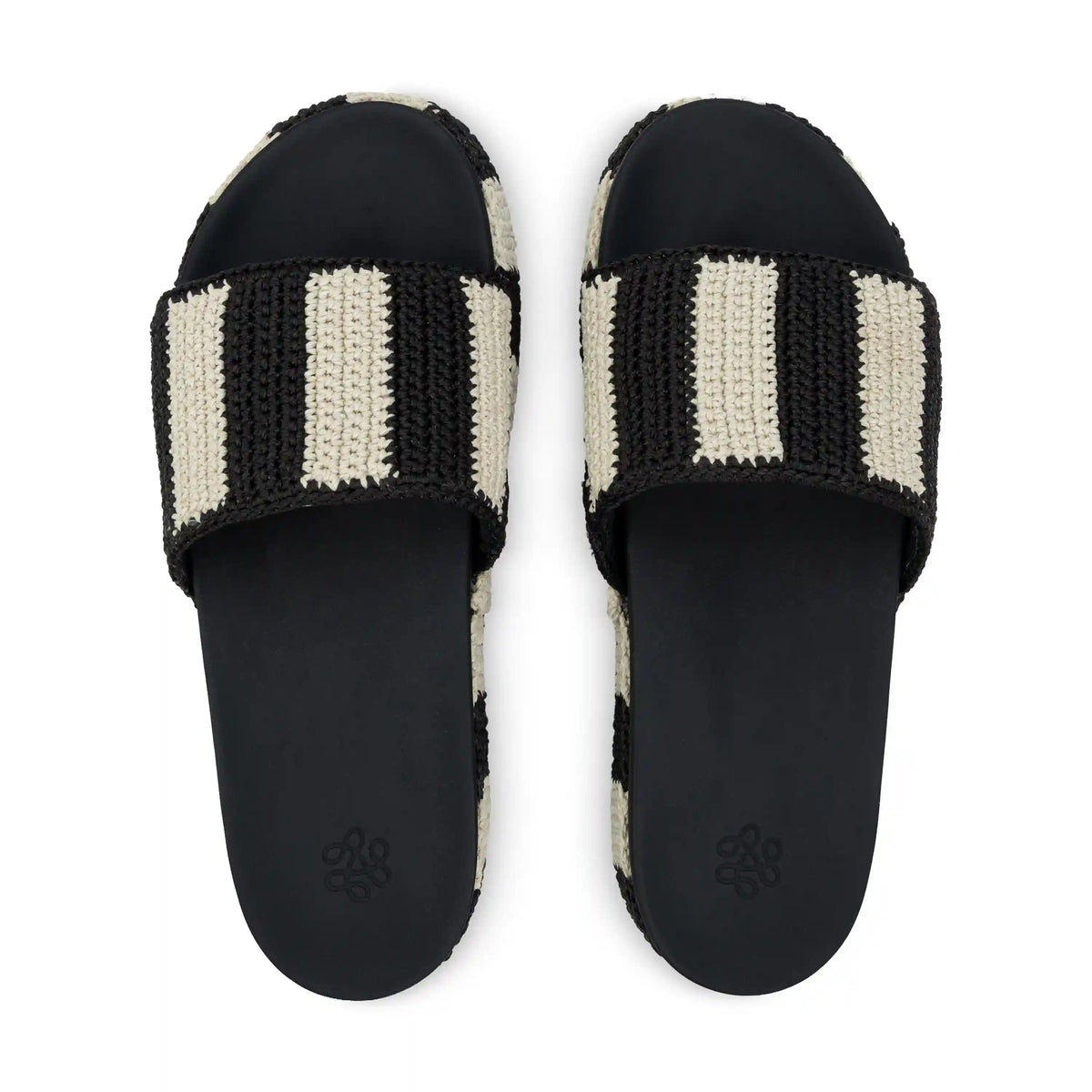 Olivia Platform Sandal - Hand Crochet - Black Stripe