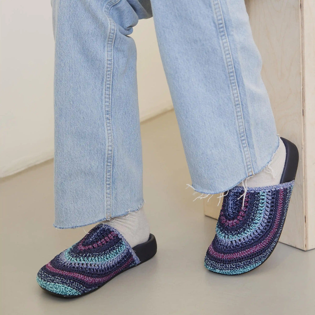 Bolinas Clog - Hand Crochet - Lapis Stripe