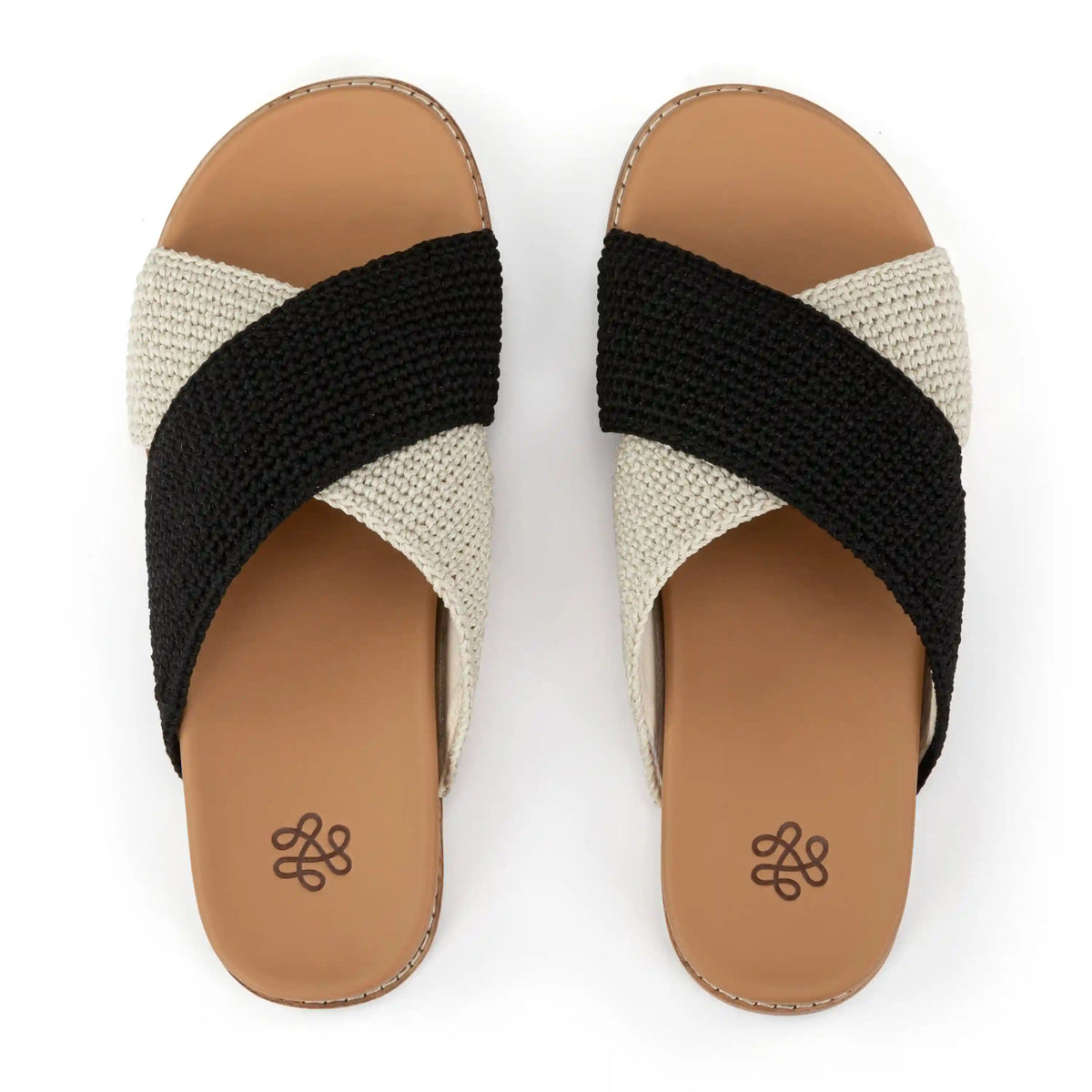 Penelope Sandal - Hand Crochet - Black Ecru Block