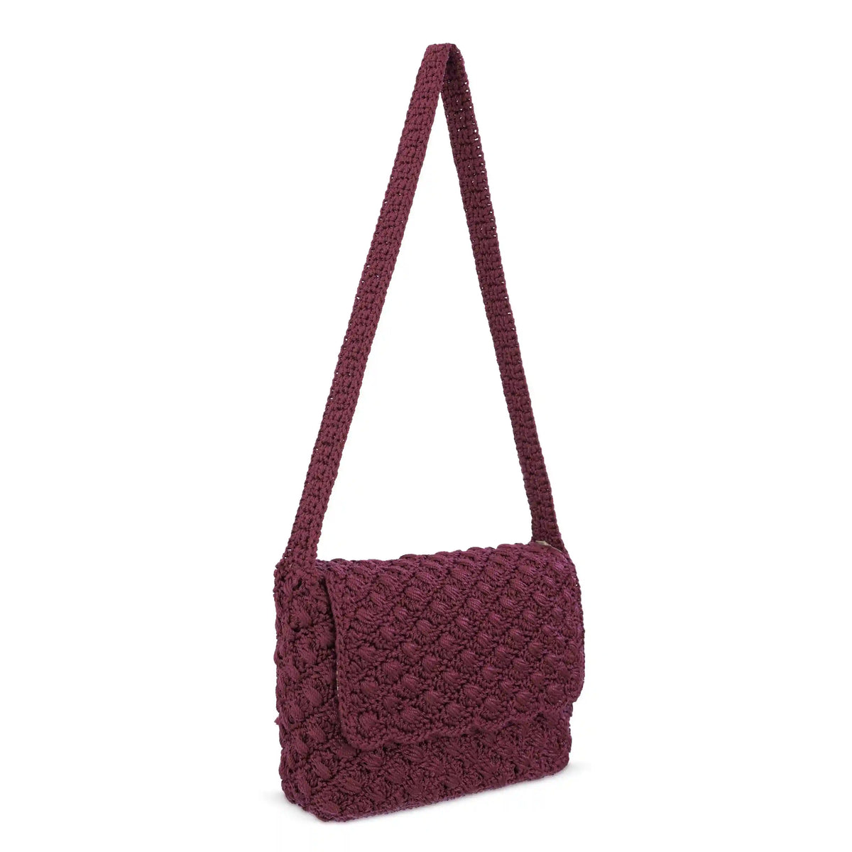 Marlow Flap Shoulder Bag - Hand Crochet - Black Cherry Shell
