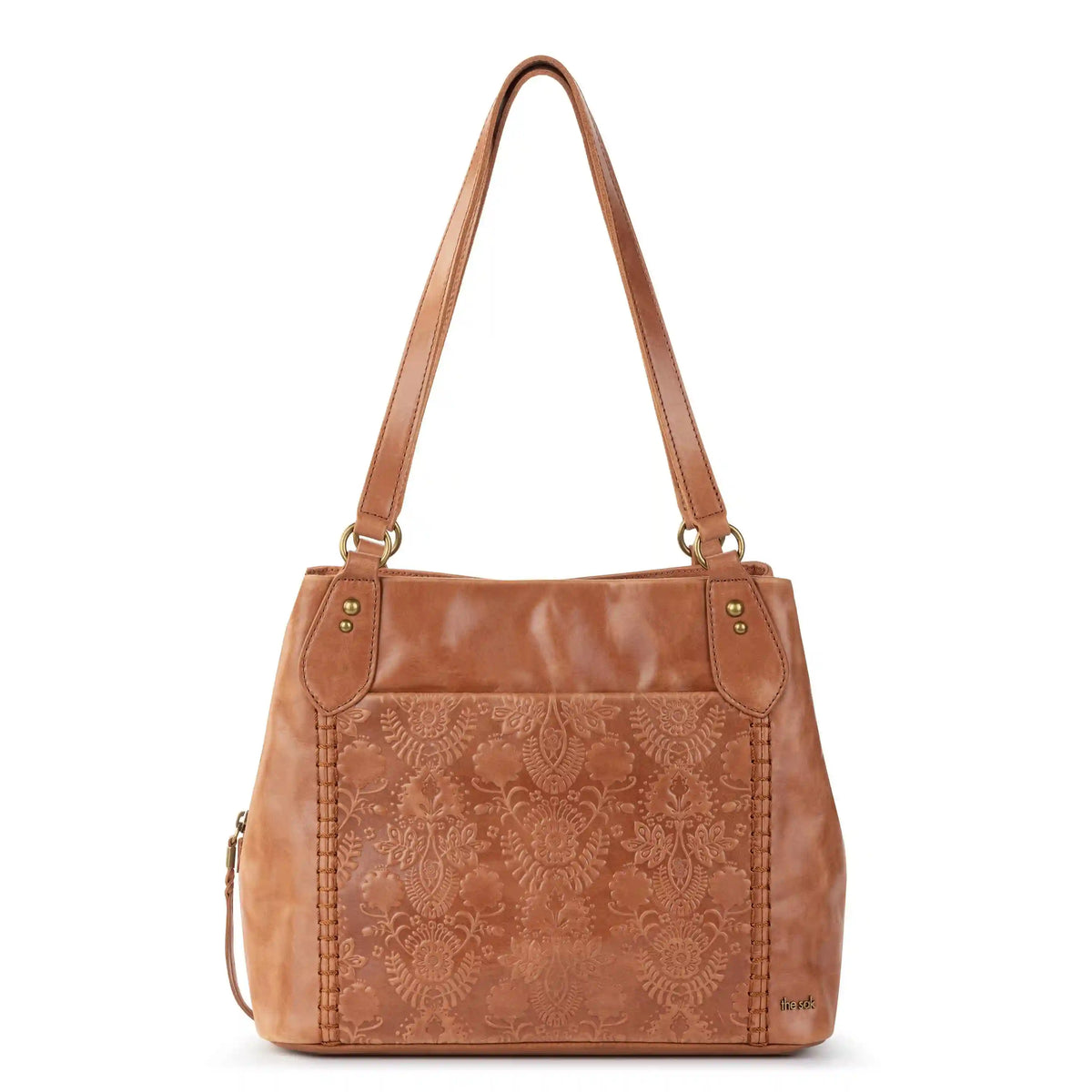 Melrose Satchel - Leather - Tobacco Floral Embossed