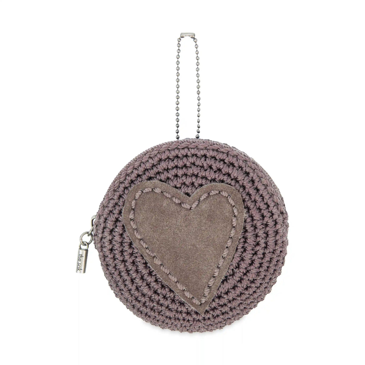Circle Coin Pouch - Hand Crochet - Mushroom Suede Heart