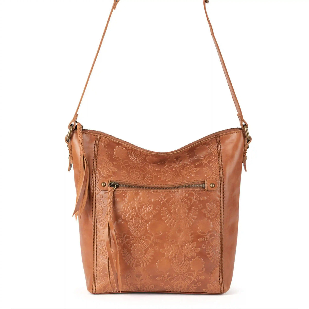 Ashland Crossbody - Leather - Tobacco Floral Embossed
