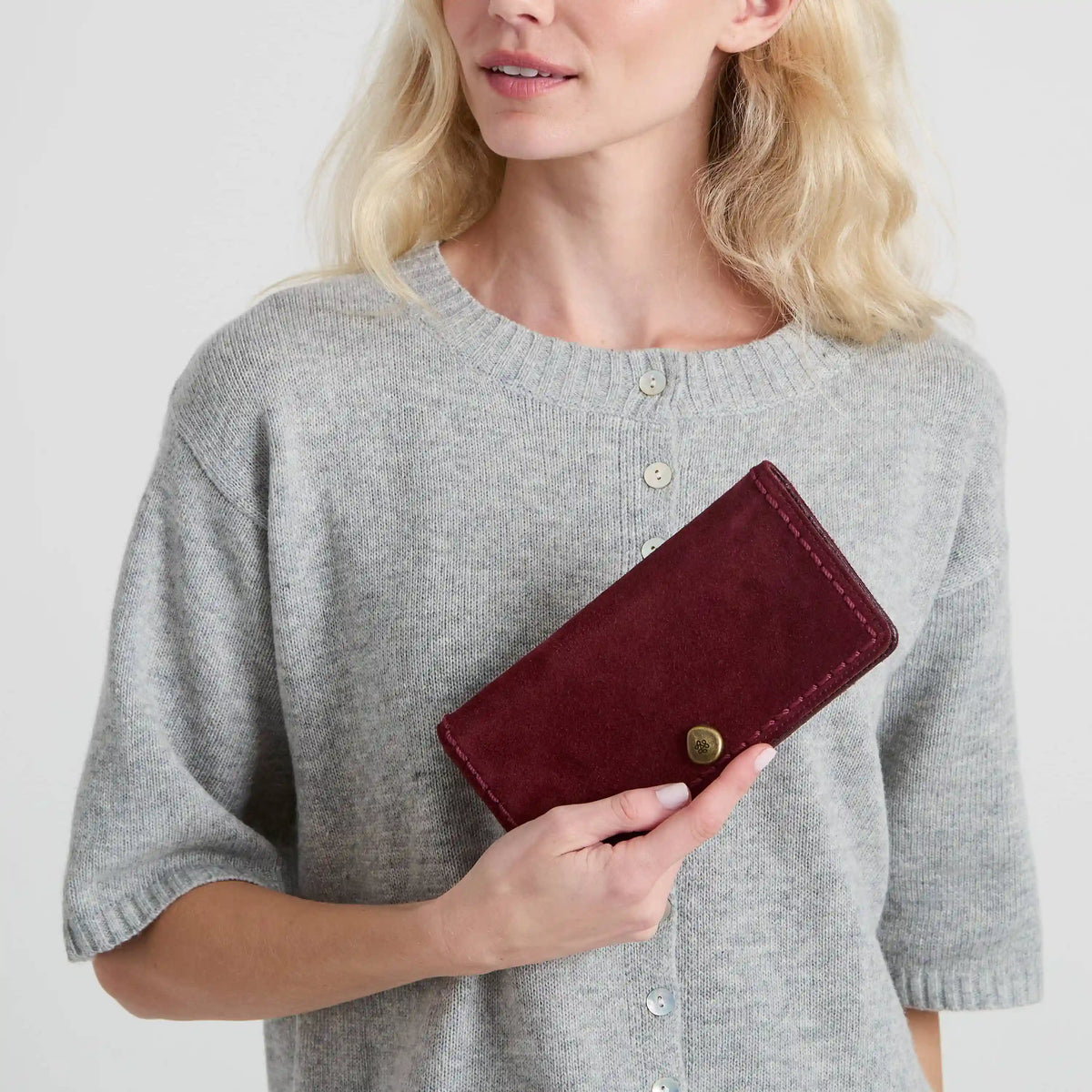 Mira Large Wallet - Leather - Black Cherry Suede