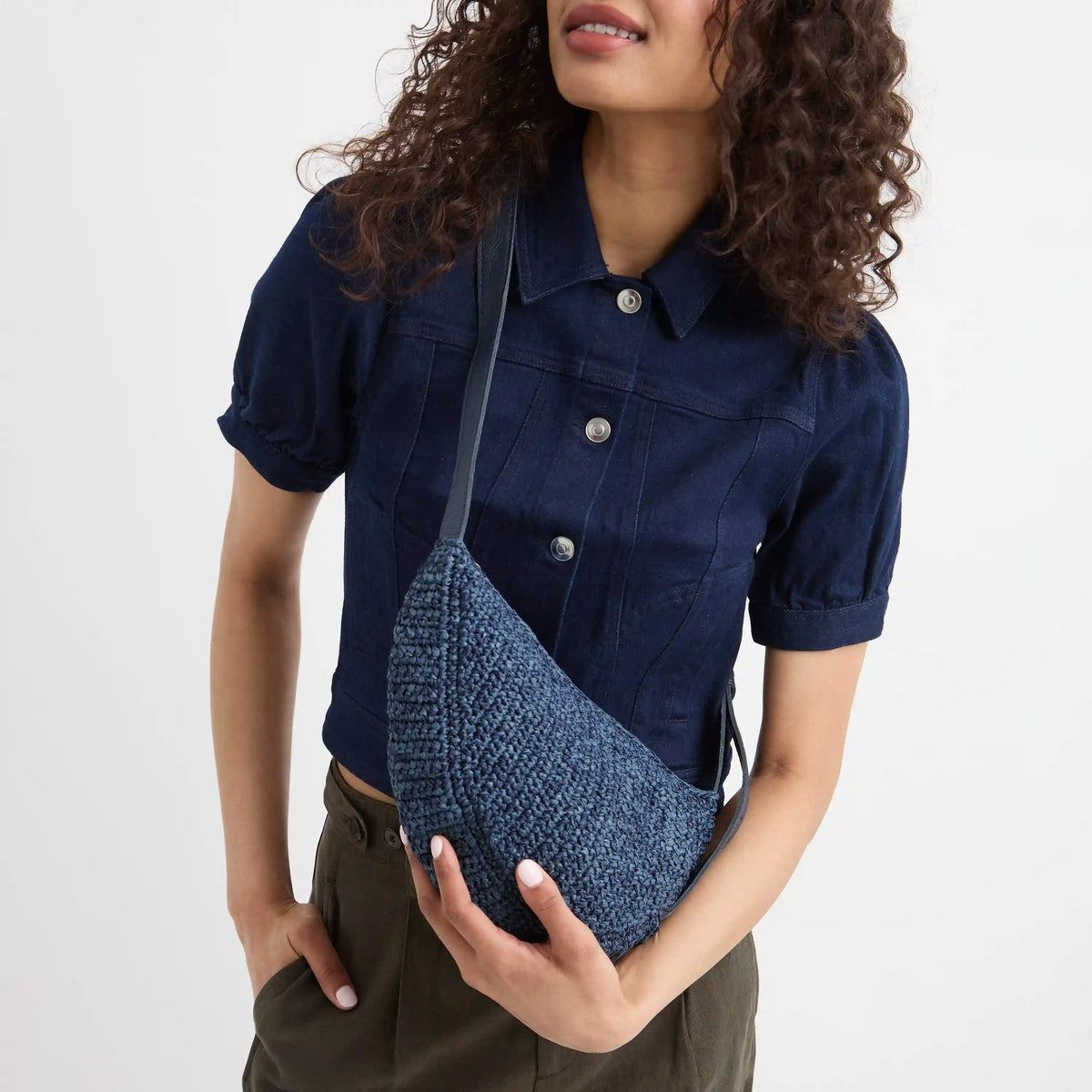 Tess Sling - Hand Crochet - Denim Tonal Straw