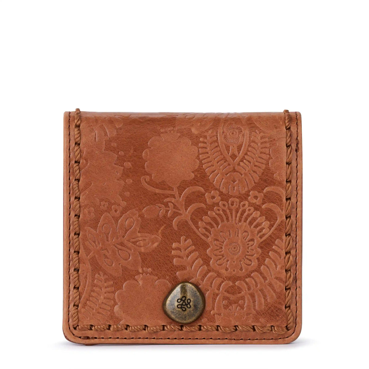 Mira Small Wallet - Leather - Tobacco Floral Embossed