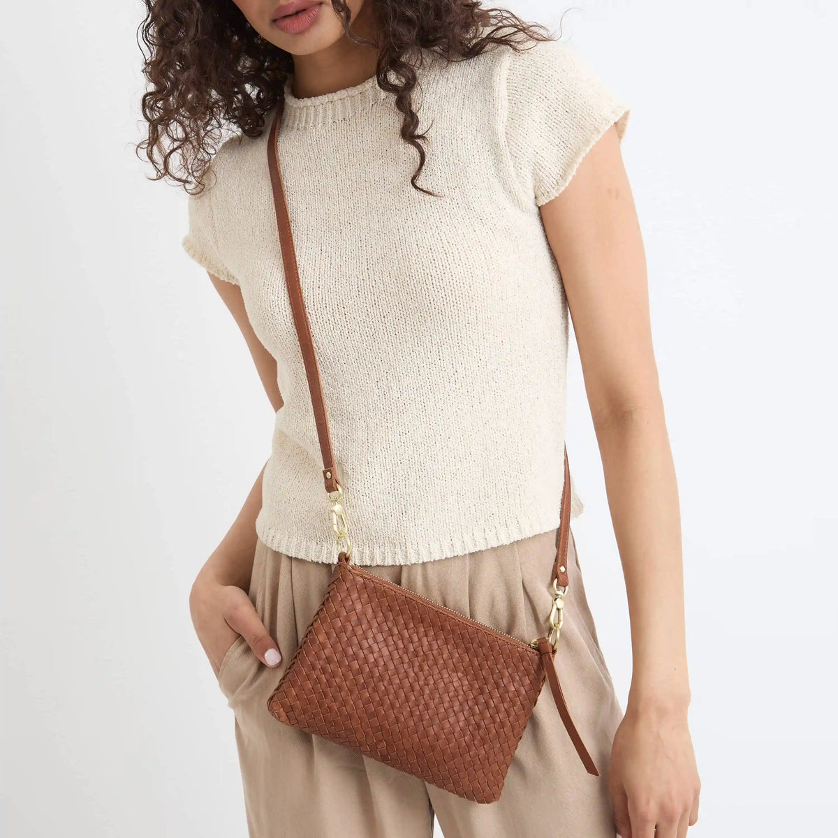 Vita Convertible Wristlet - Leather - Cognac Woven
