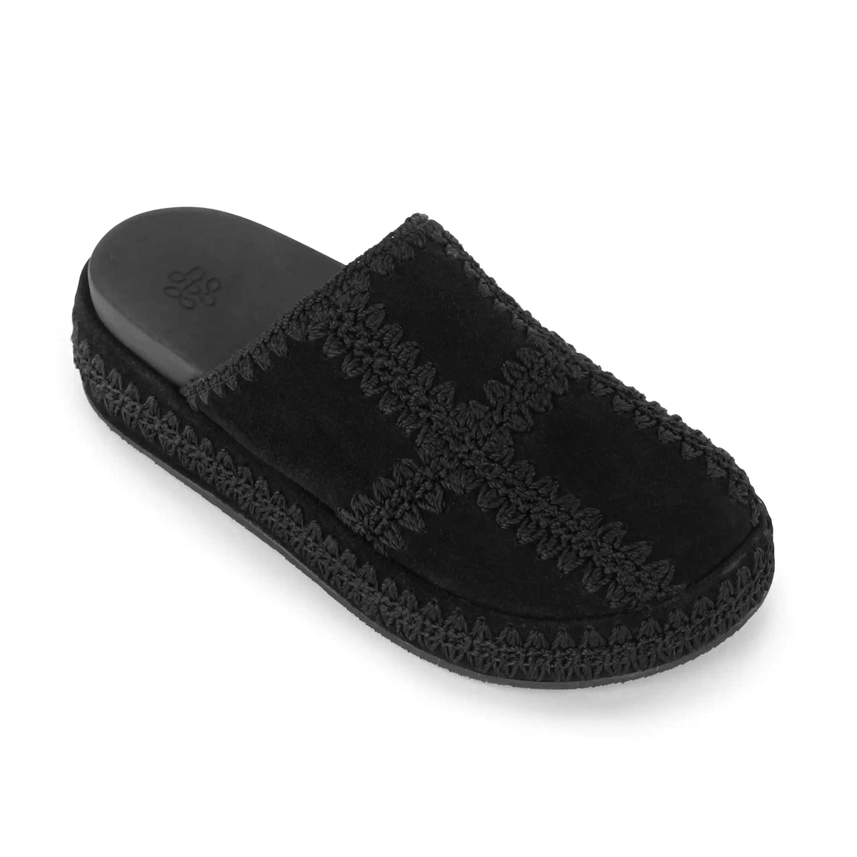 Bryn Platform Clog - Leather - Black Suede Patch
