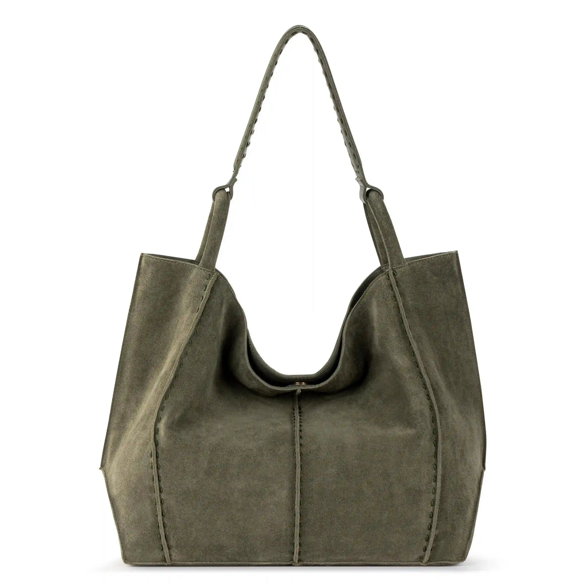 Los Feliz Large Tote - Leather - Moss Suede