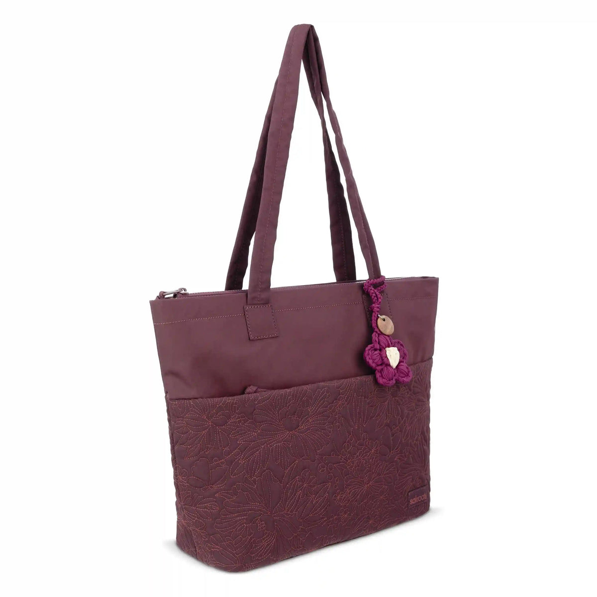 Banyan Shoulder Tote - EcoTwill - Black Cherry Flower Blossom Quilted