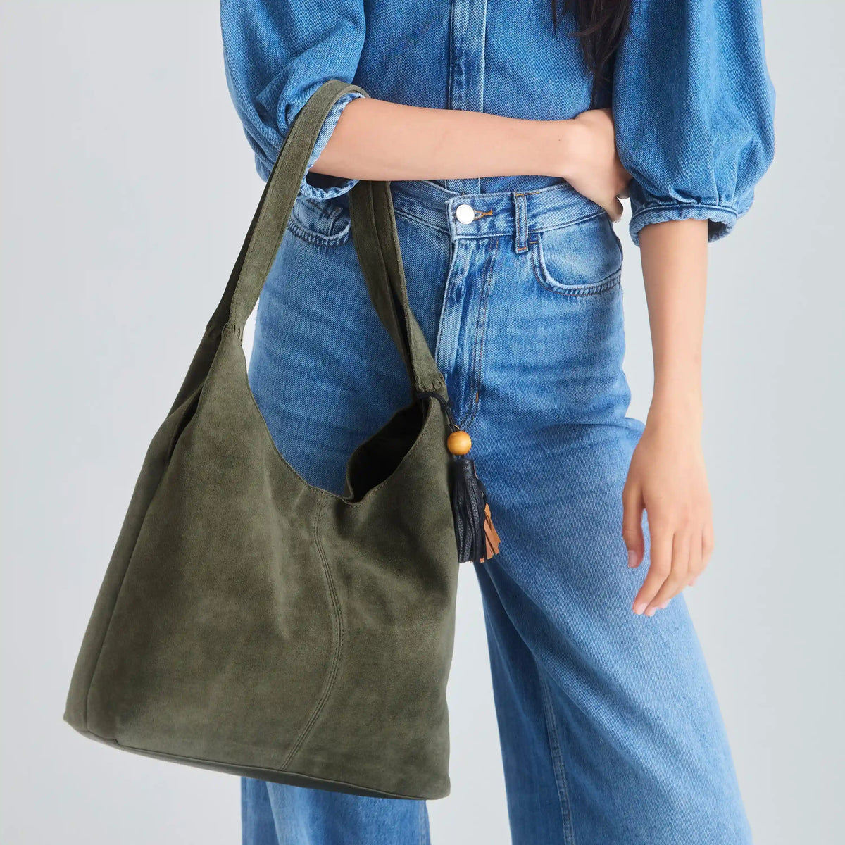 Huntley Hobo - Leather - Moss Suede