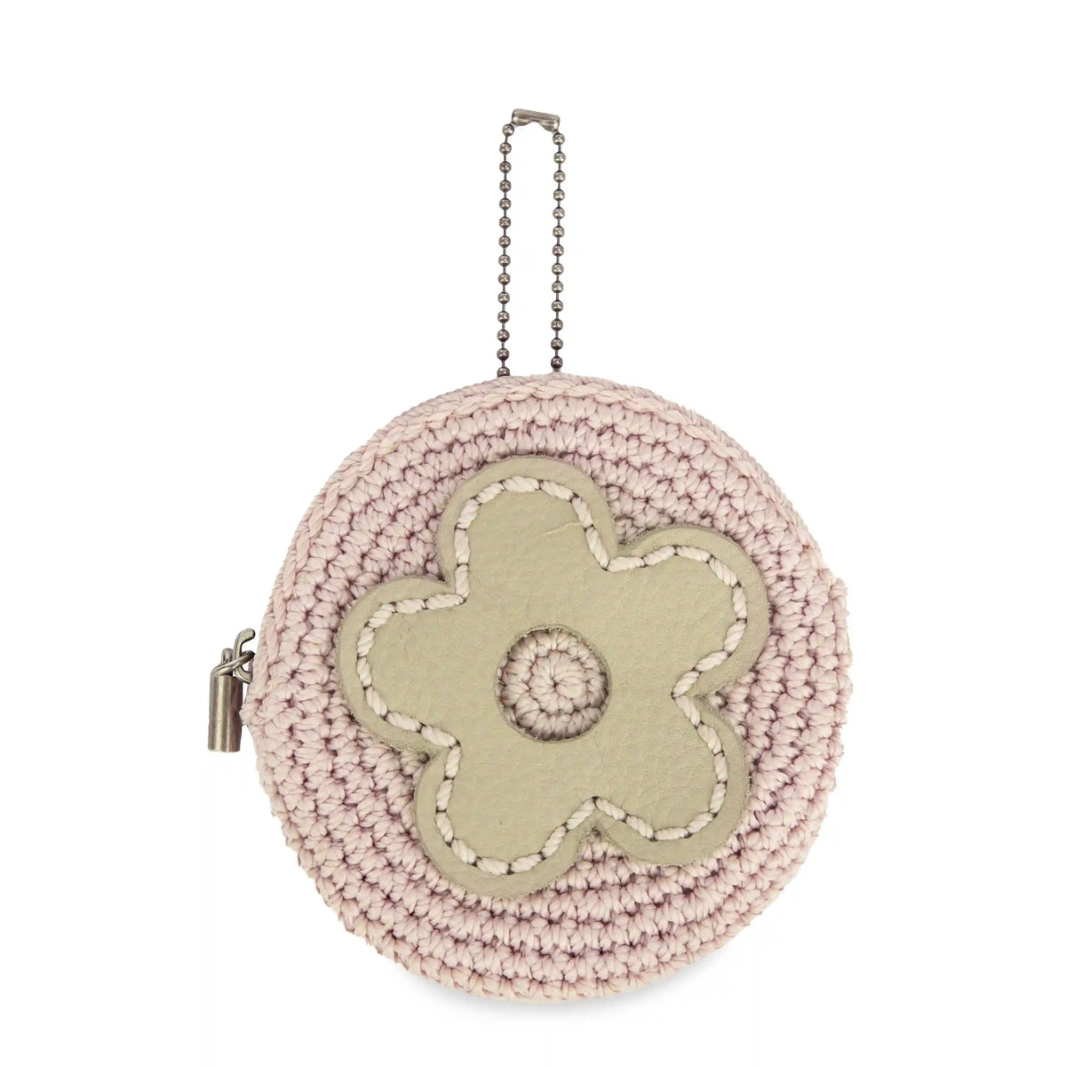 Circle Coin Pouch - Hand Crochet - Pink Sand Flower